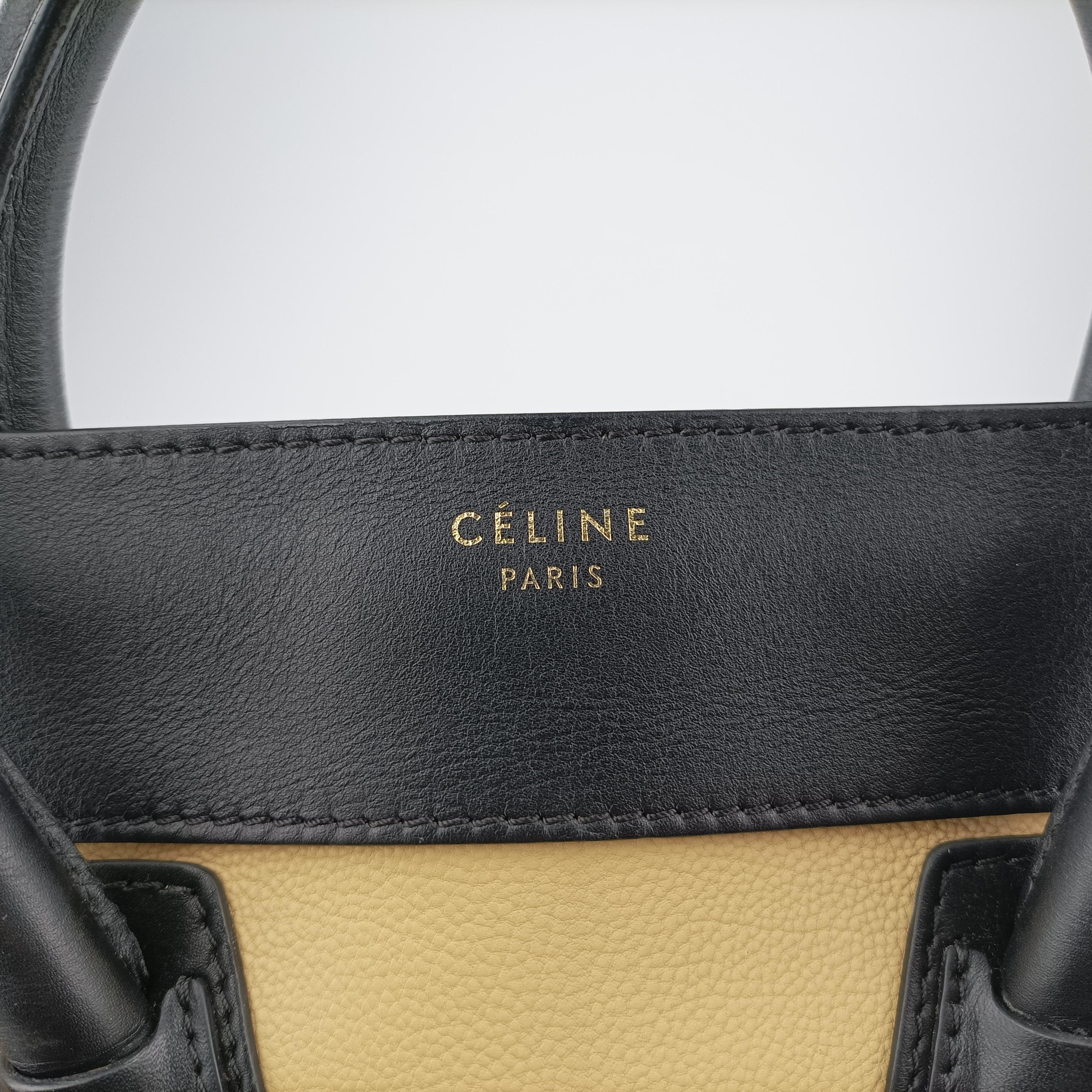 Pre-owned Celine Luggage Mini Shopper Black × White × Yellow Leather  handbag | stylenewstar
