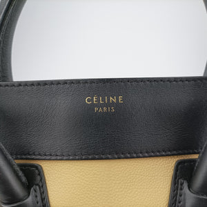 Pre-owned Celine Luggage Mini Shopper Black × White × Yellow Leather  handbag | stylenewstar
