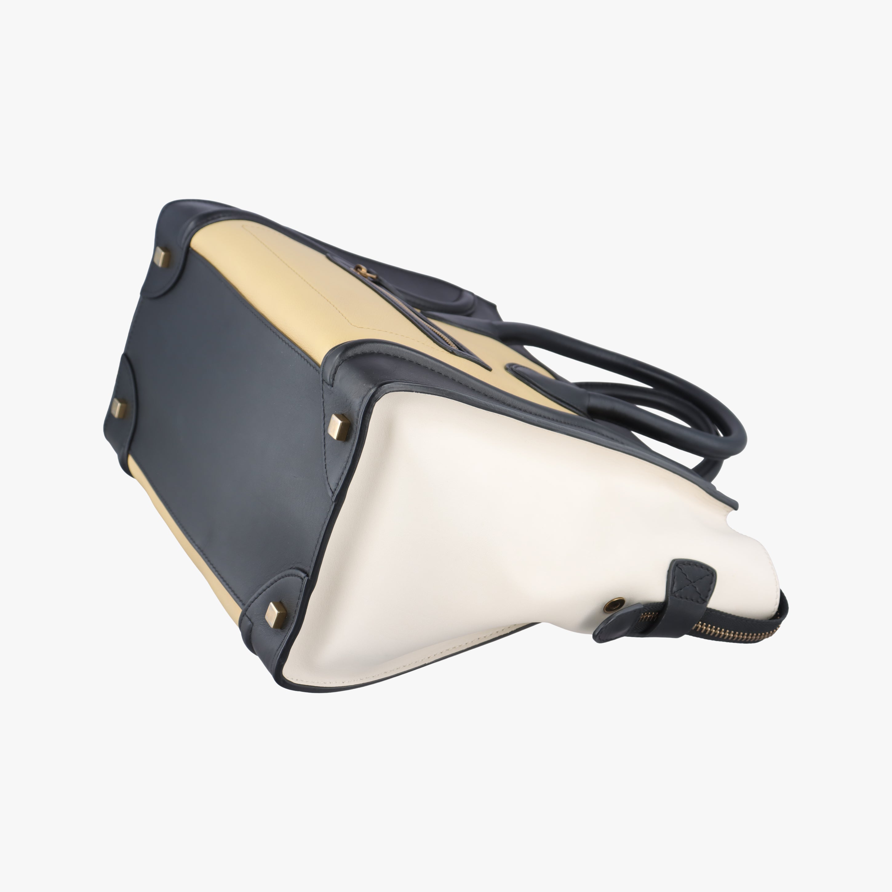 Pre-owned Celine Luggage Mini Shopper Black × White × Yellow Leather  handbag | stylenewstar