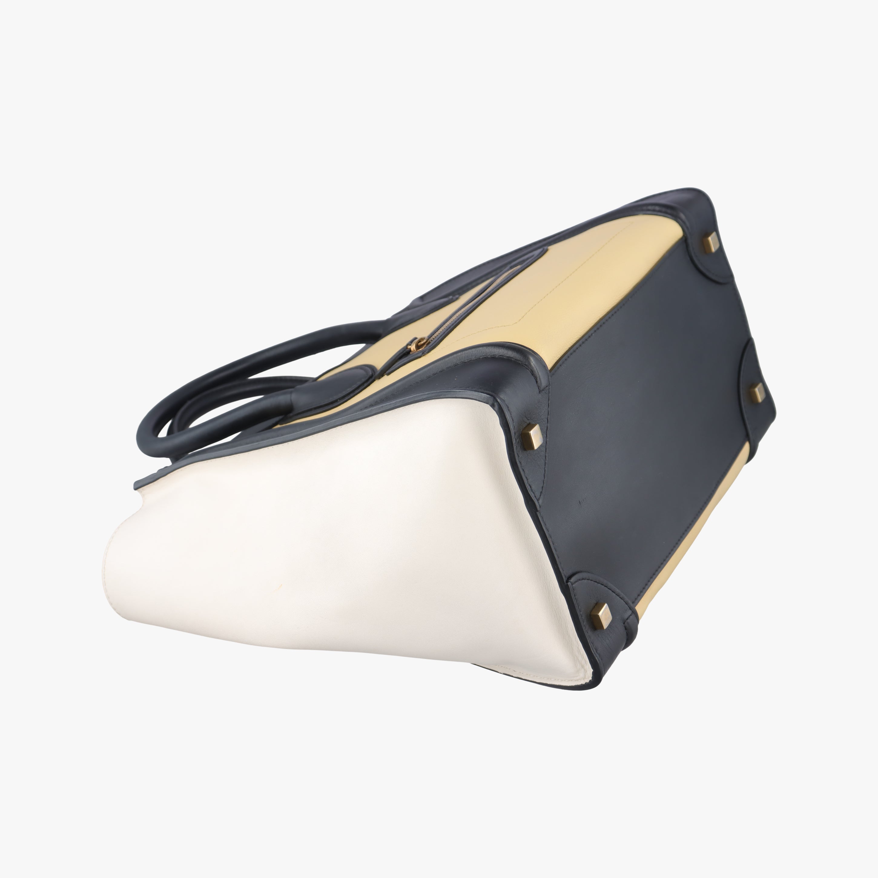 Pre-owned Celine Luggage Mini Shopper Black × White × Yellow Leather  handbag | stylenewstar