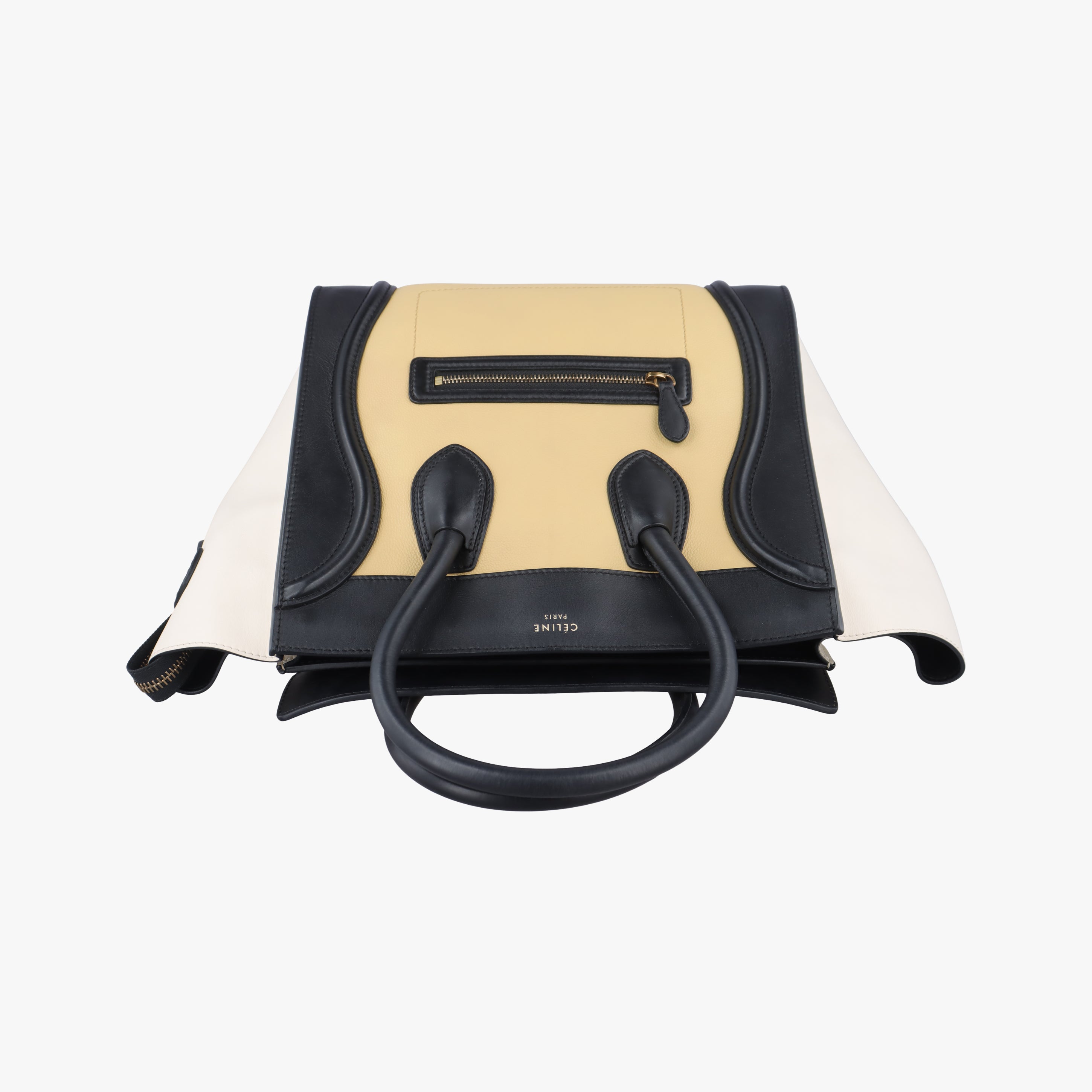 Pre-owned Celine Luggage Mini Shopper Black × White × Yellow Leather  handbag | stylenewstar