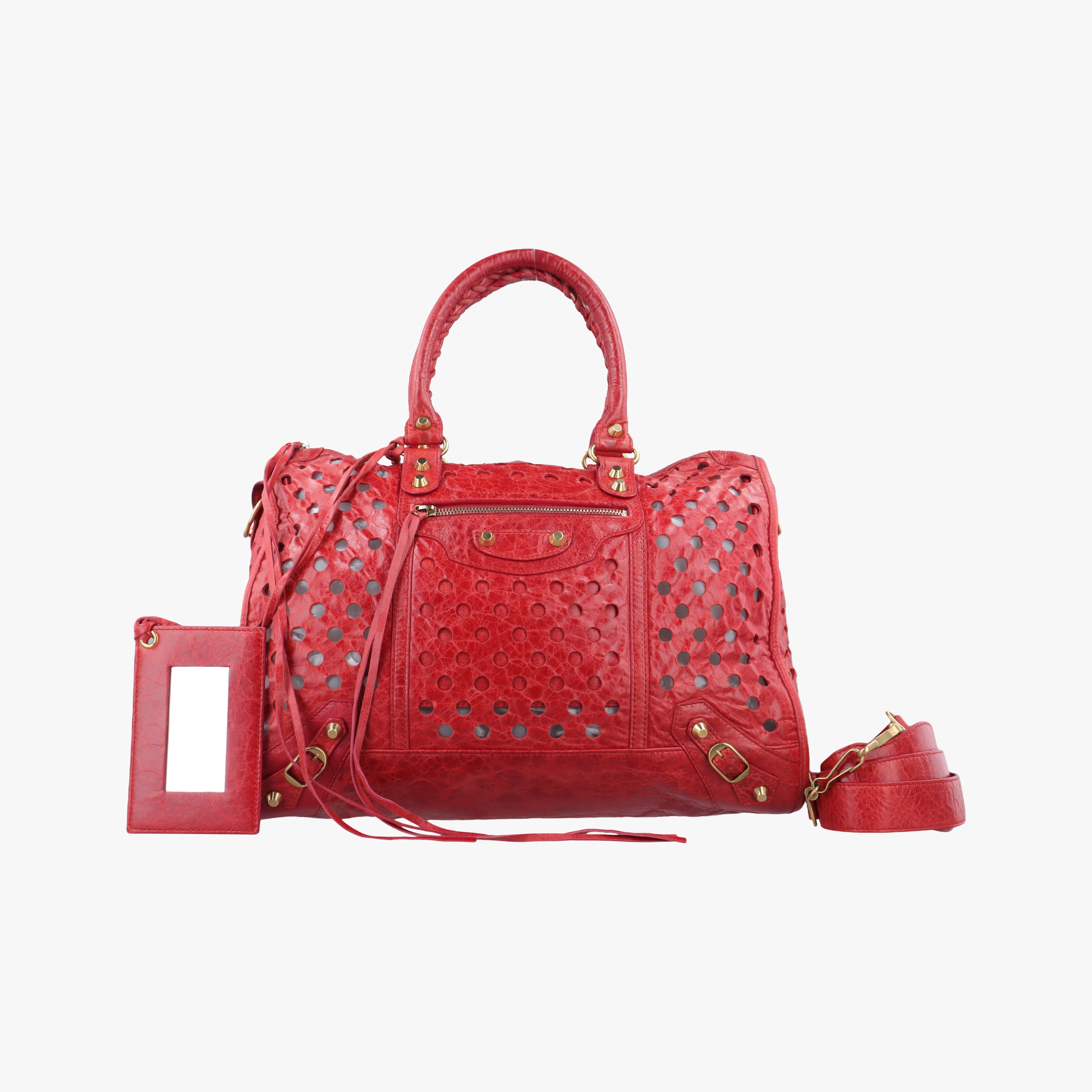 Pre-owned Balenciaga Perforated Polka Dots Kraft Red lambskin  shoulderbag | stylenewstar