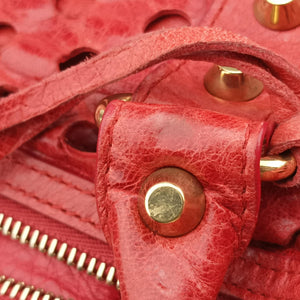 Pre-owned Balenciaga Perforated Polka Dots Kraft Red lambskin  shoulderbag | stylenewstar