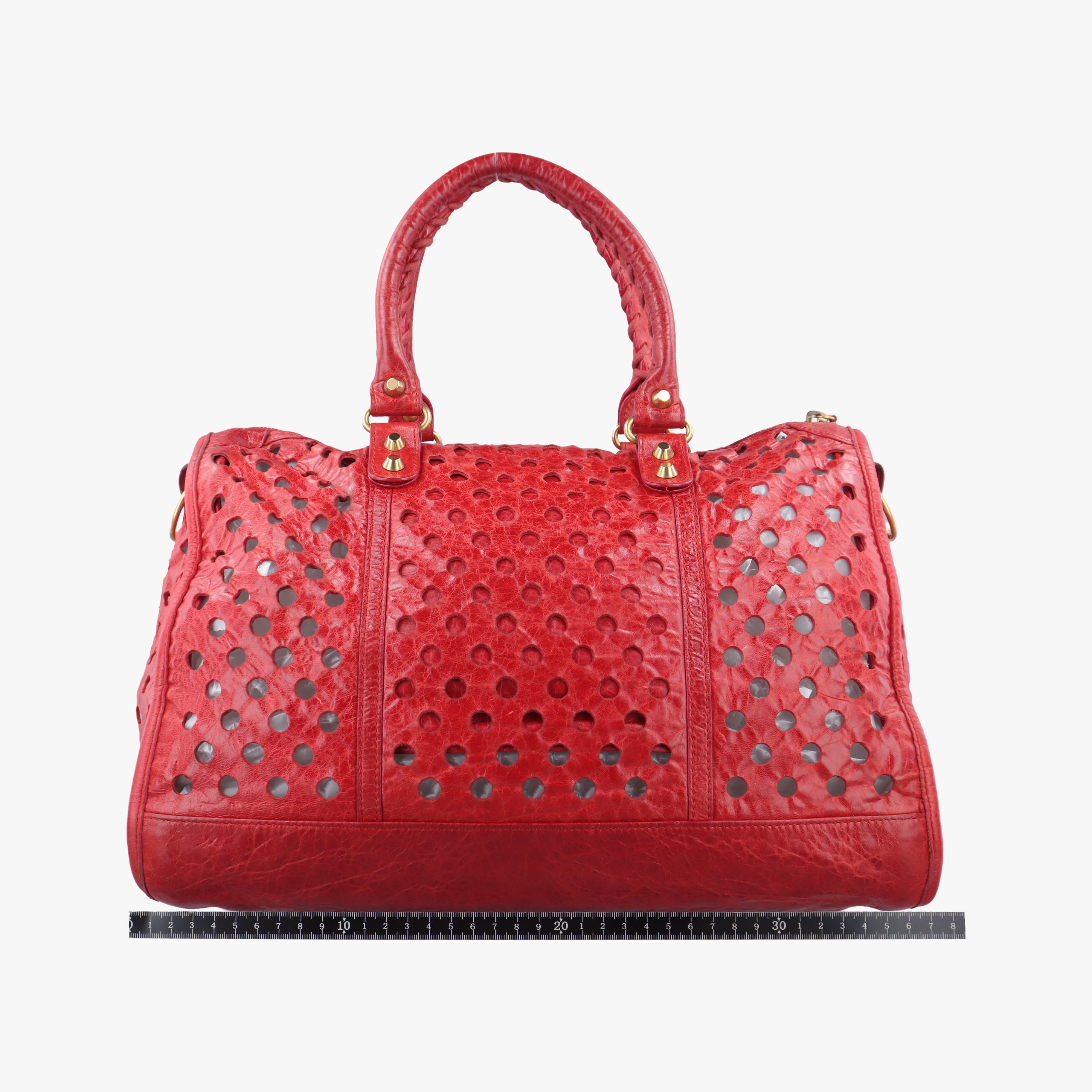 Pre-owned Balenciaga Perforated Polka Dots Kraft Red lambskin  shoulderbag | stylenewstar
