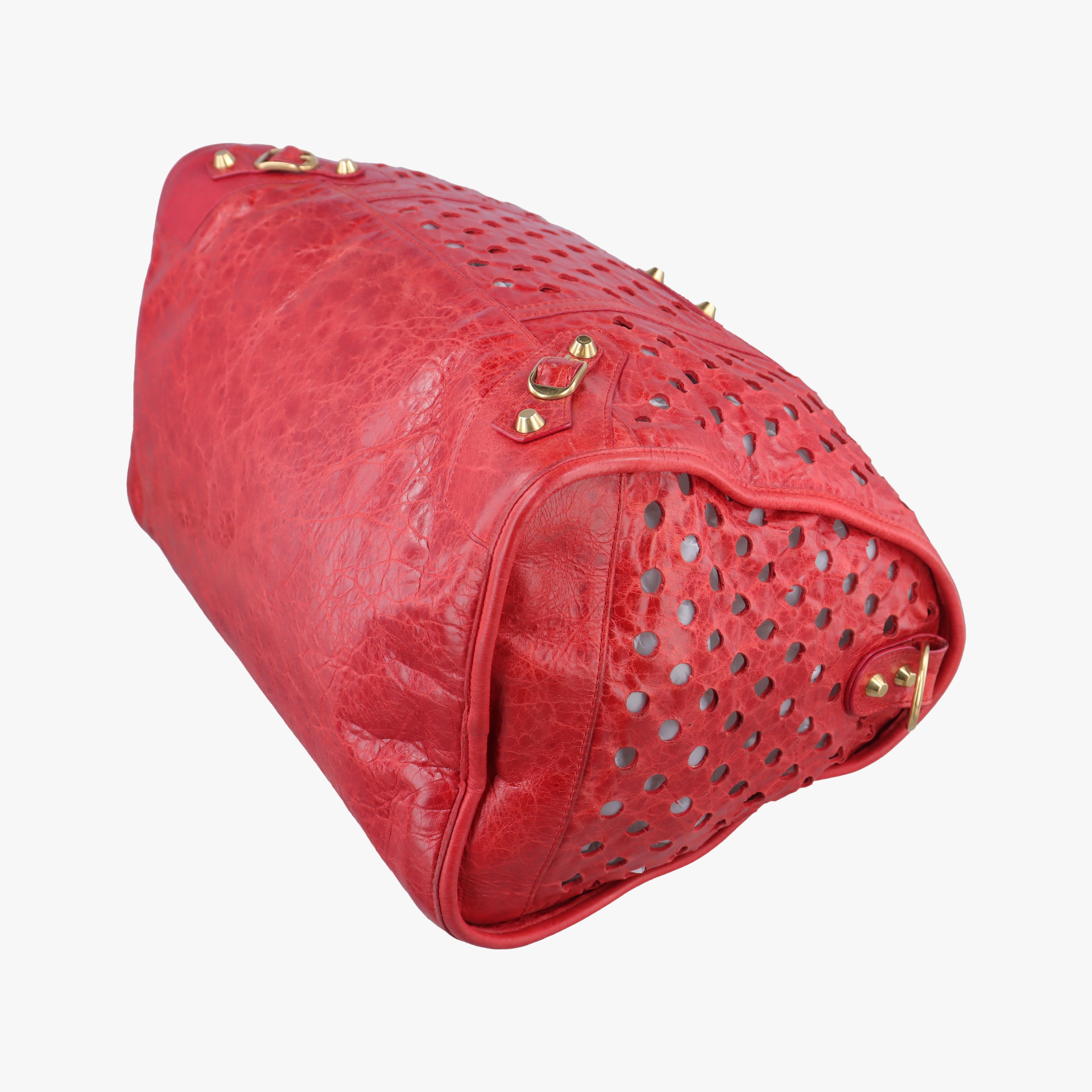 Pre-owned Balenciaga Perforated Polka Dots Kraft Red lambskin  shoulderbag | stylenewstar