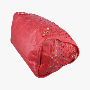 Pre-owned Balenciaga Perforated Polka Dots Kraft Red lambskin  shoulderbag | stylenewstar