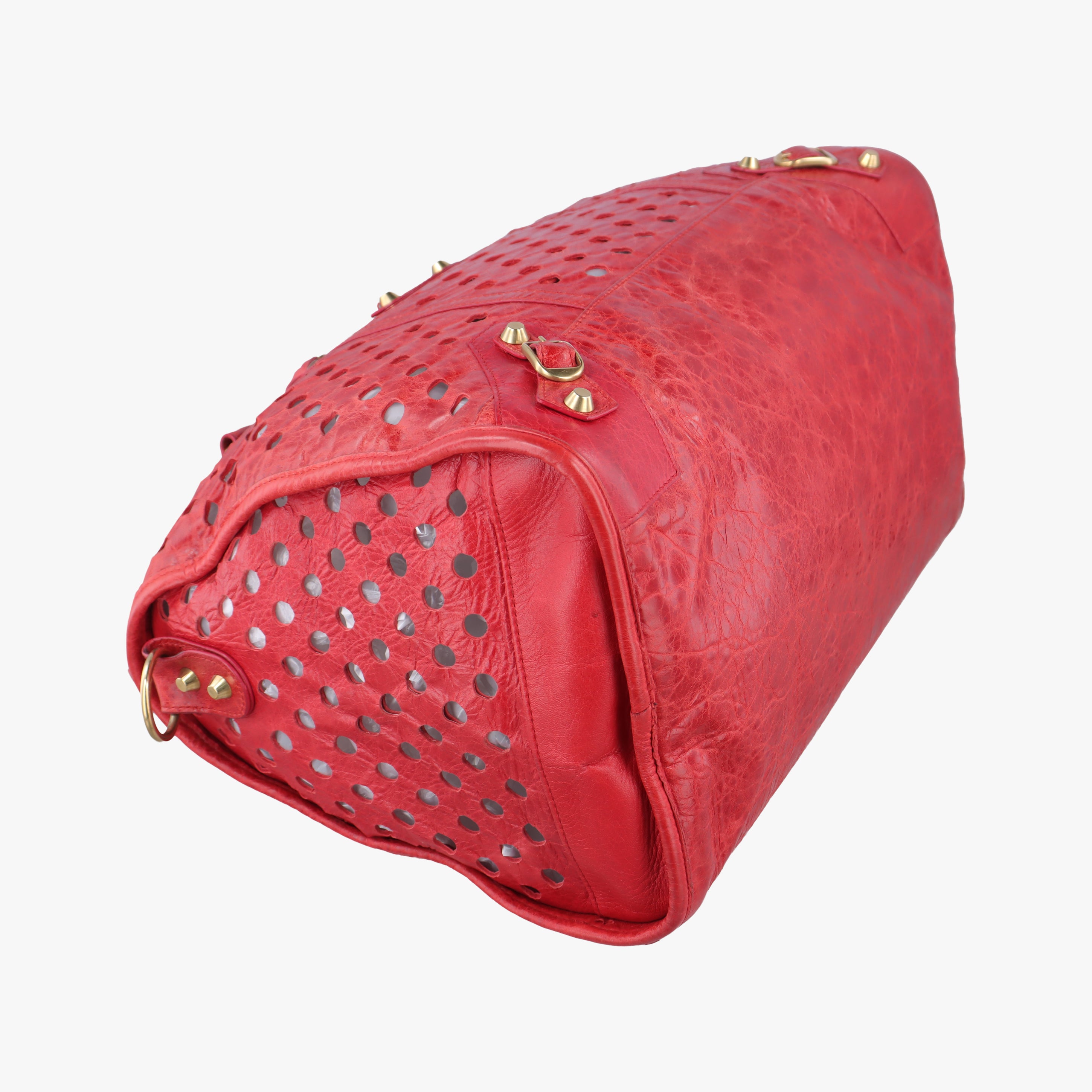 Pre-owned Balenciaga Perforated Polka Dots Kraft Red lambskin  shoulderbag | stylenewstar
