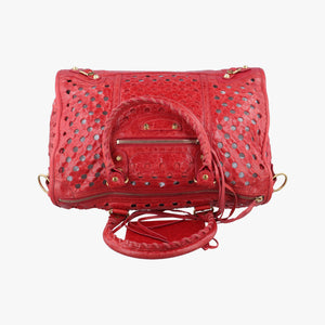 Pre-owned Balenciaga Perforated Polka Dots Kraft Red lambskin  shoulderbag | stylenewstar