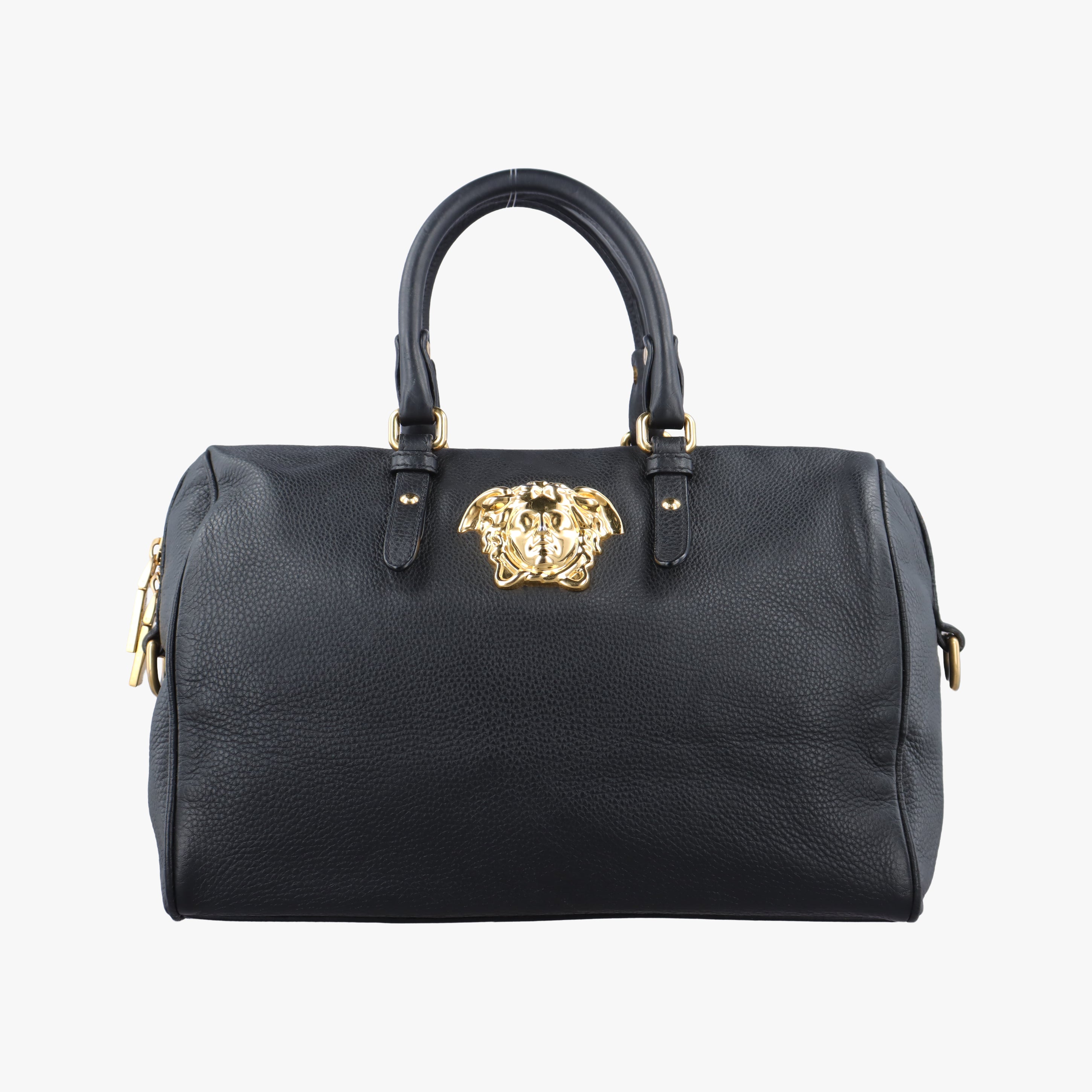 Secondhand VERSACE La Medusa Palazzo bowling Black Leather  shoulderbag | stylenewstar