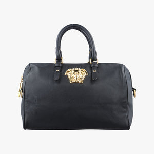 Secondhand VERSACE La Medusa Palazzo bowling Black Leather  shoulderbag | stylenewstar