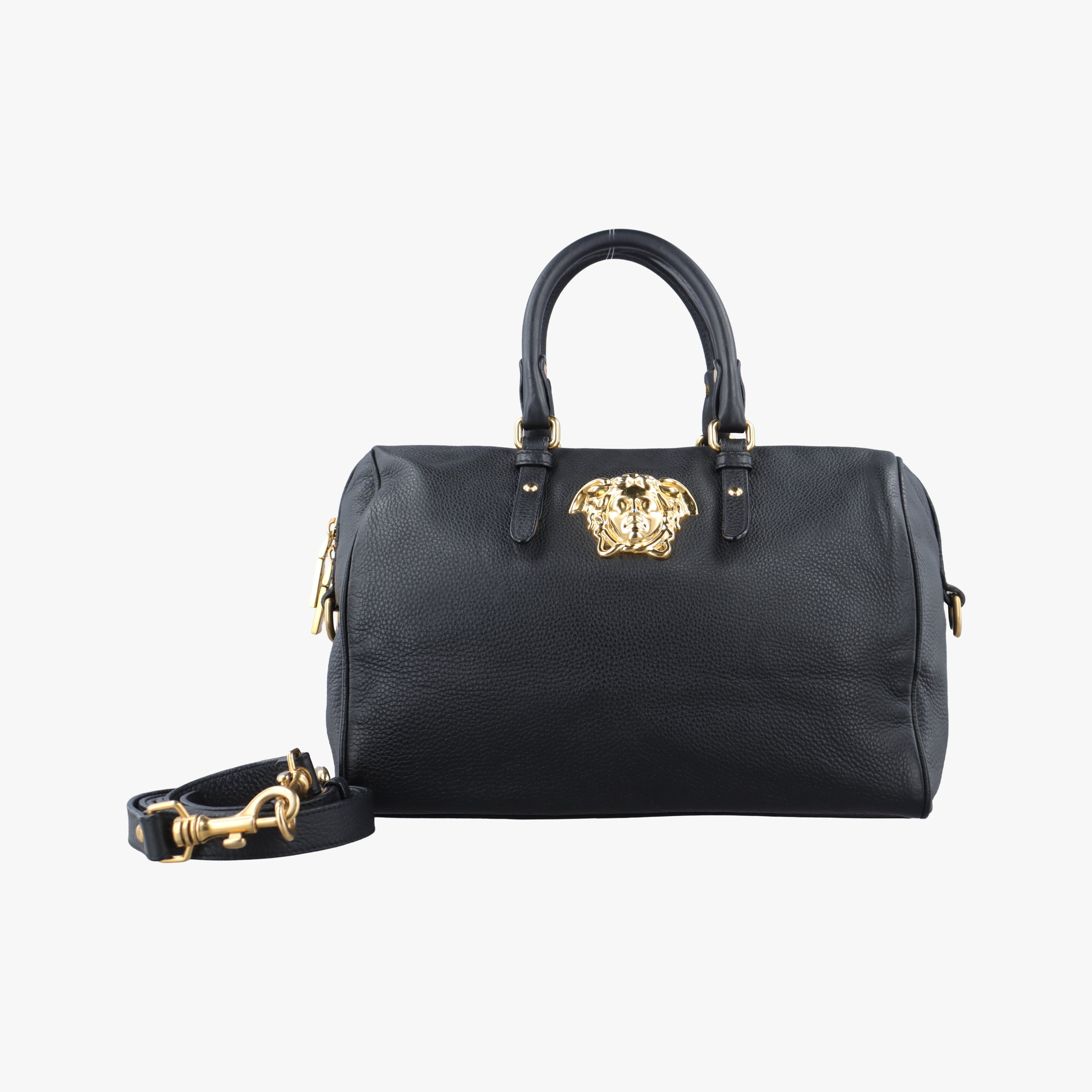 Secondhand VERSACE La Medusa Palazzo bowling Black Leather  shoulderbag | stylenewstar