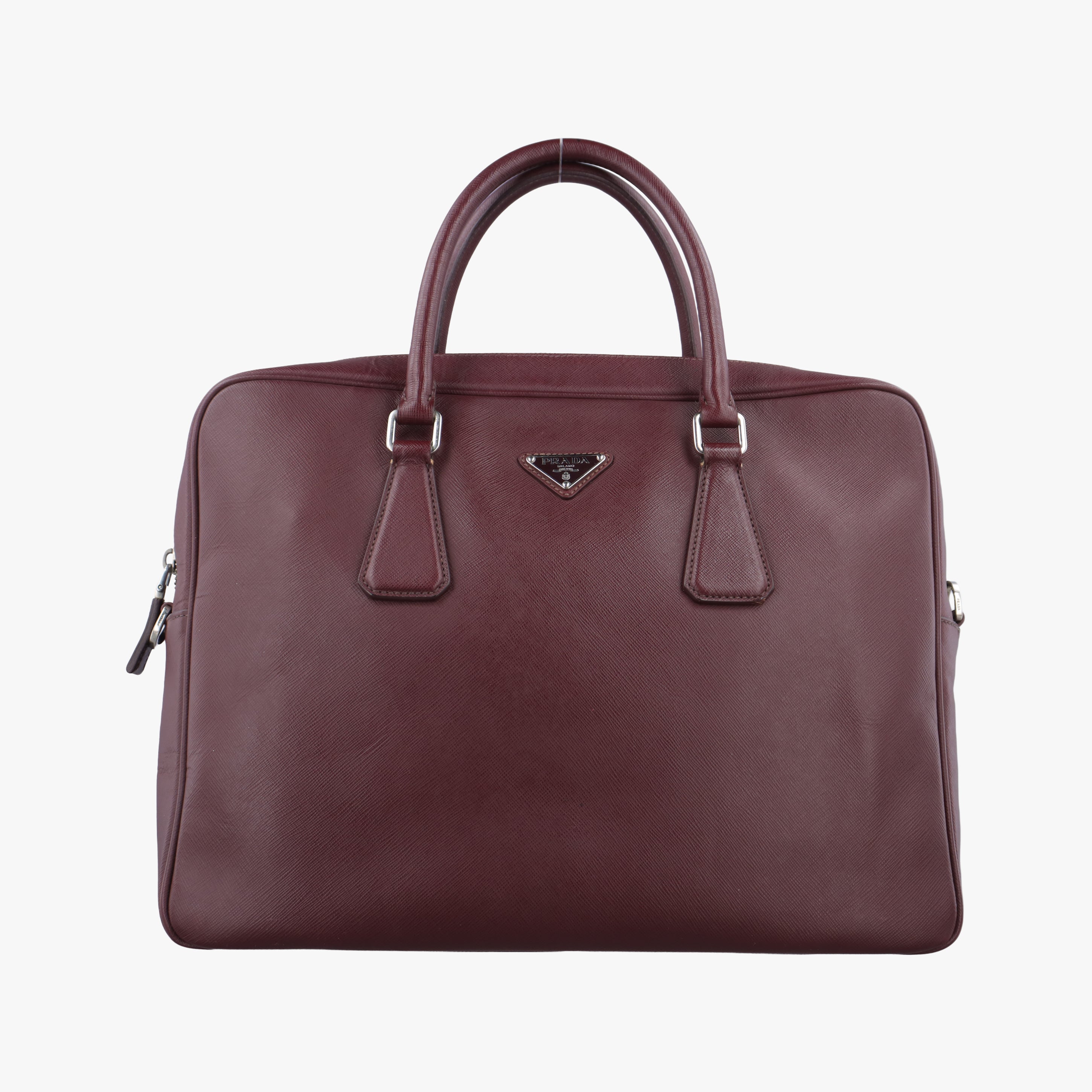 Pre-owned Prada Business Briefcase Burgundy SAFFIANO Leather 2VE011 handbag | stylenewstar