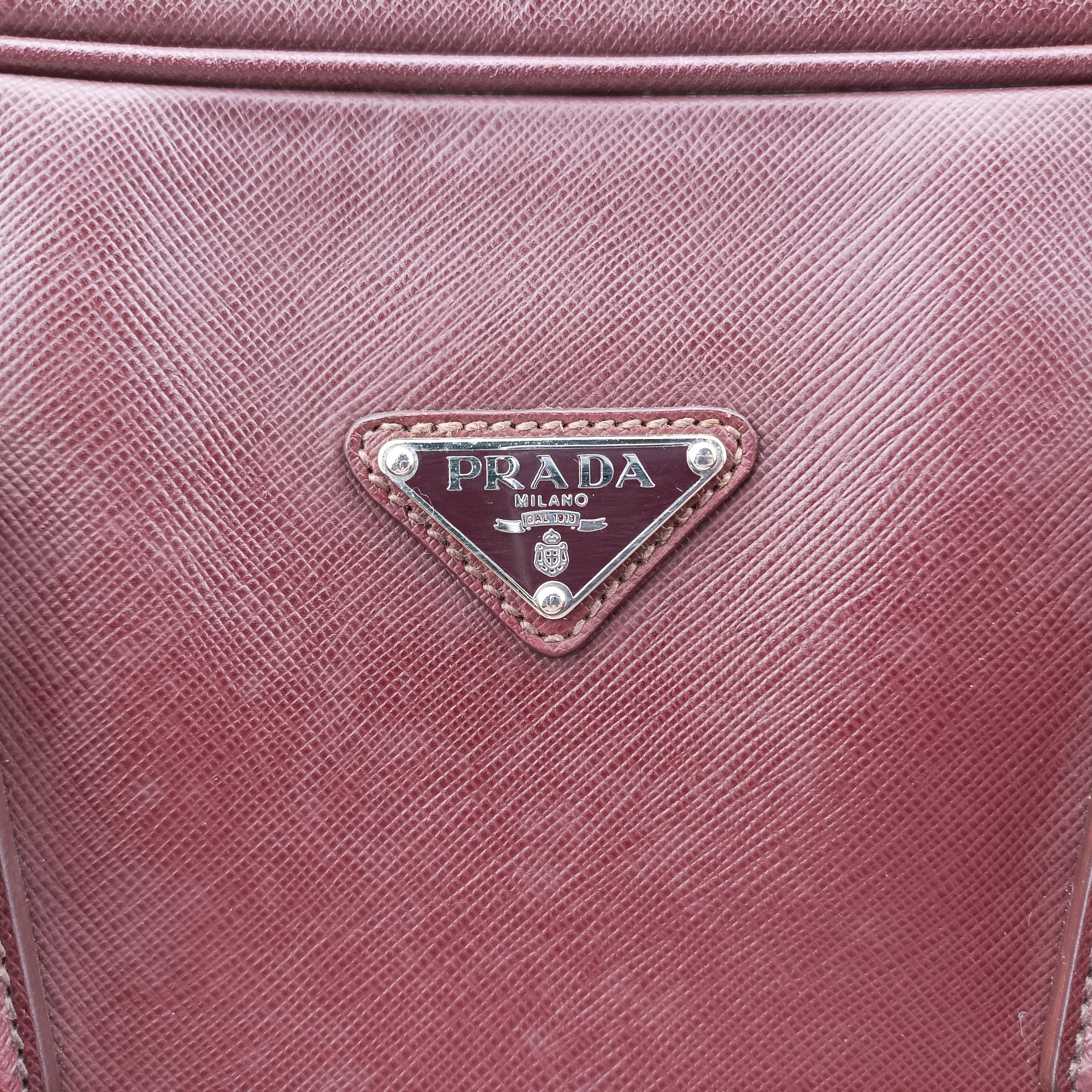 Pre-owned Prada Business Briefcase Burgundy SAFFIANO Leather 2VE011 handbag | stylenewstar