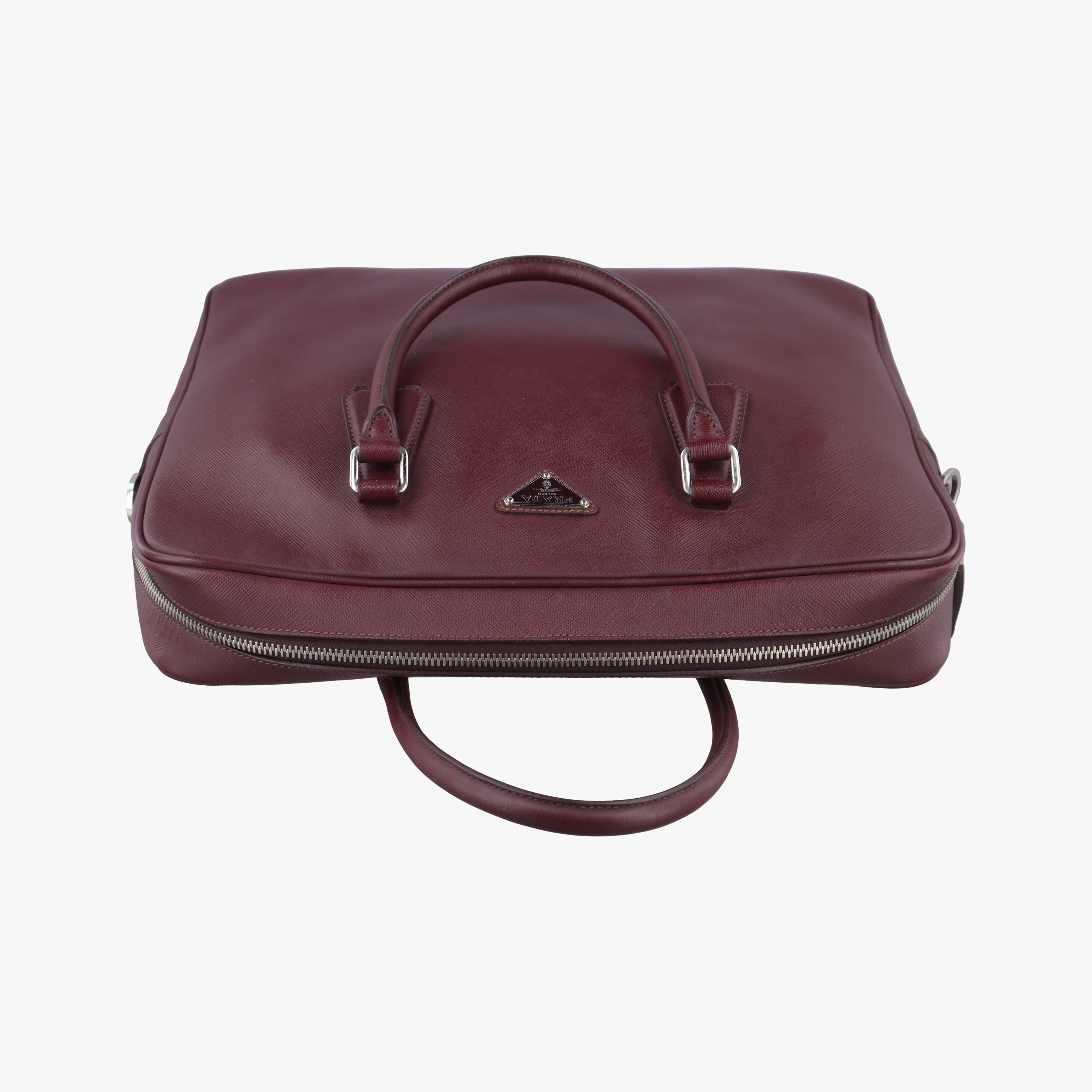 Pre-owned Prada Business Briefcase Burgundy SAFFIANO Leather 2VE011 handbag | stylenewstar