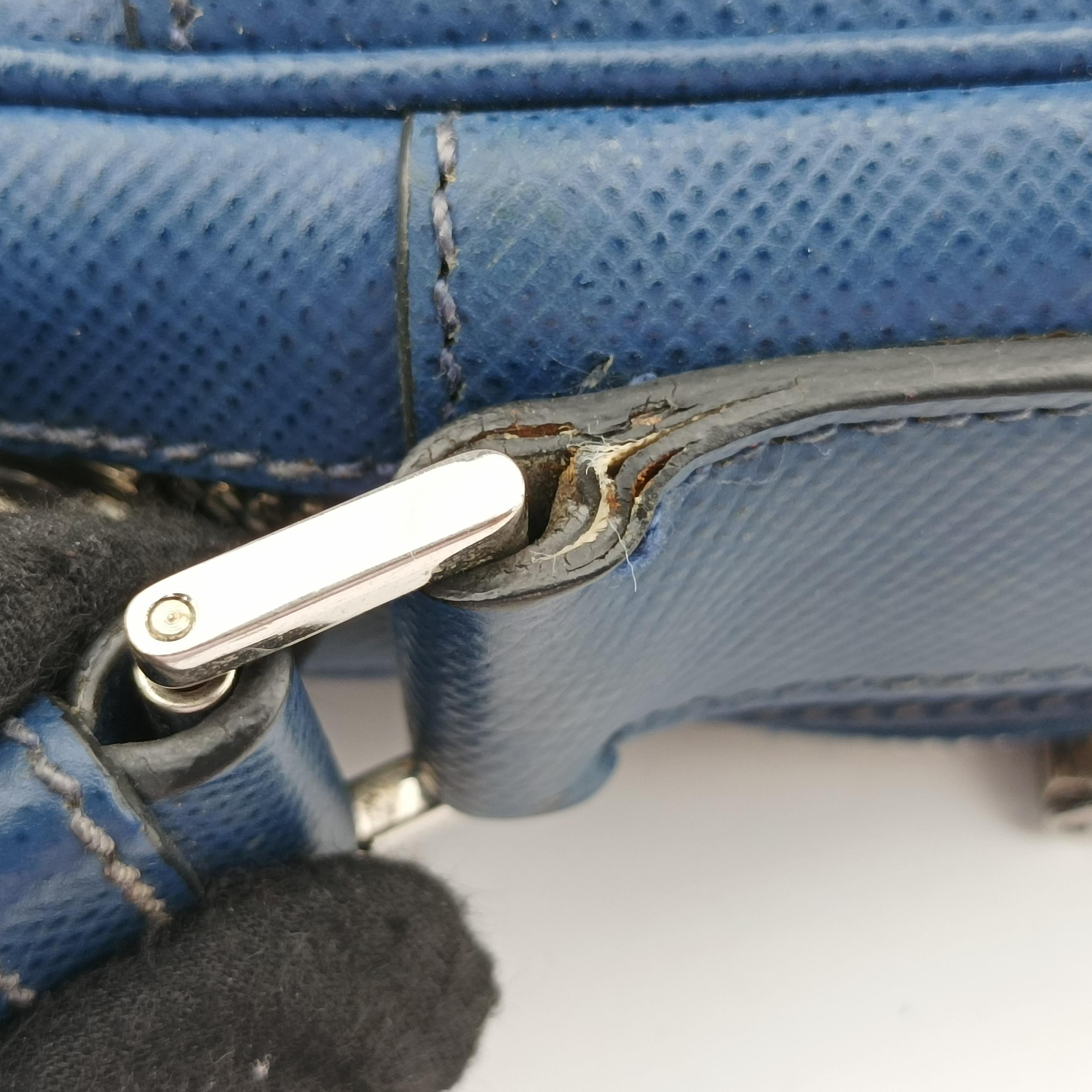 Pre-owned Prada NERO Blue SAFFIANO leather VA1066 shoulderbag | stylenewstar