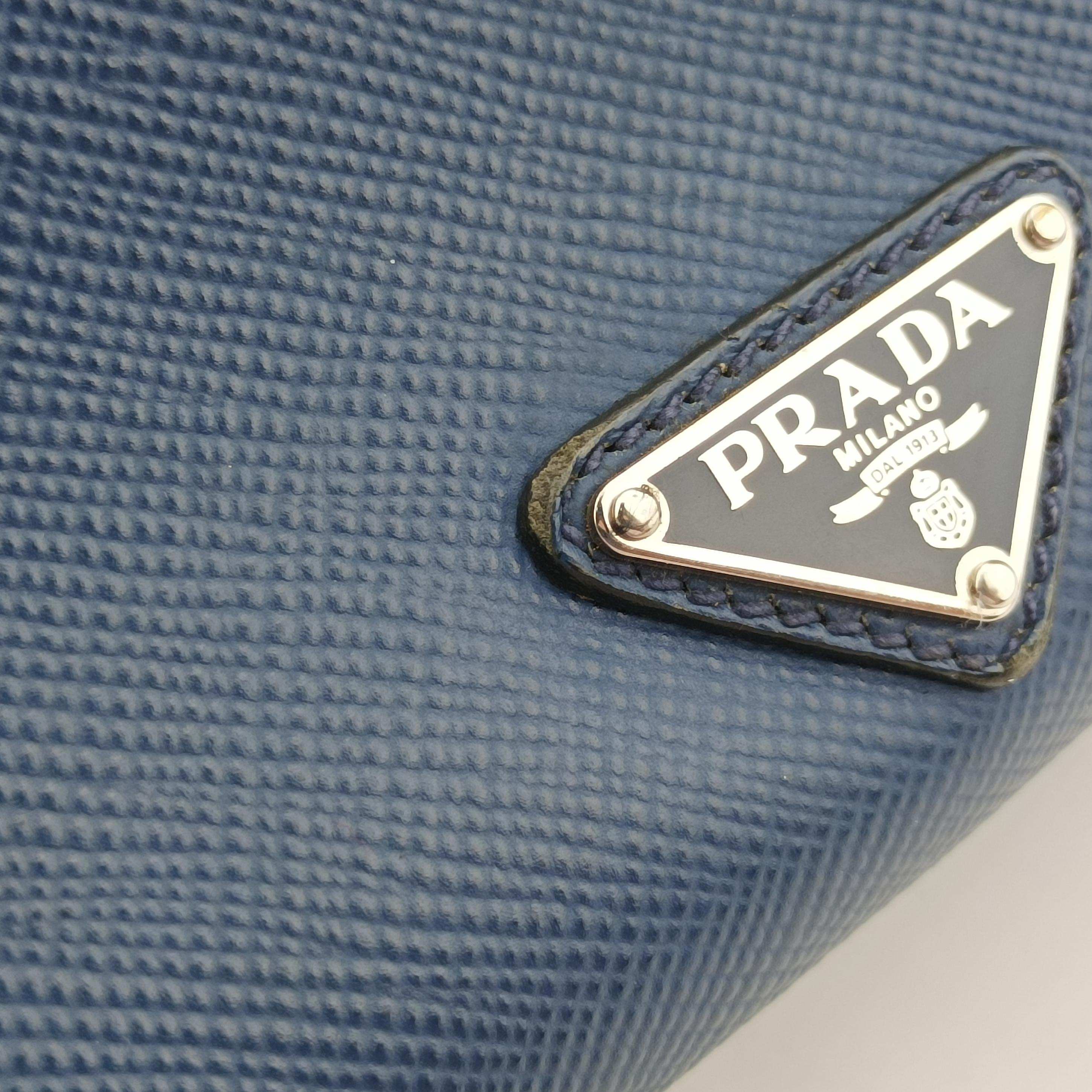 Pre-owned Prada NERO Blue SAFFIANO leather VA1066 shoulderbag | stylenewstar