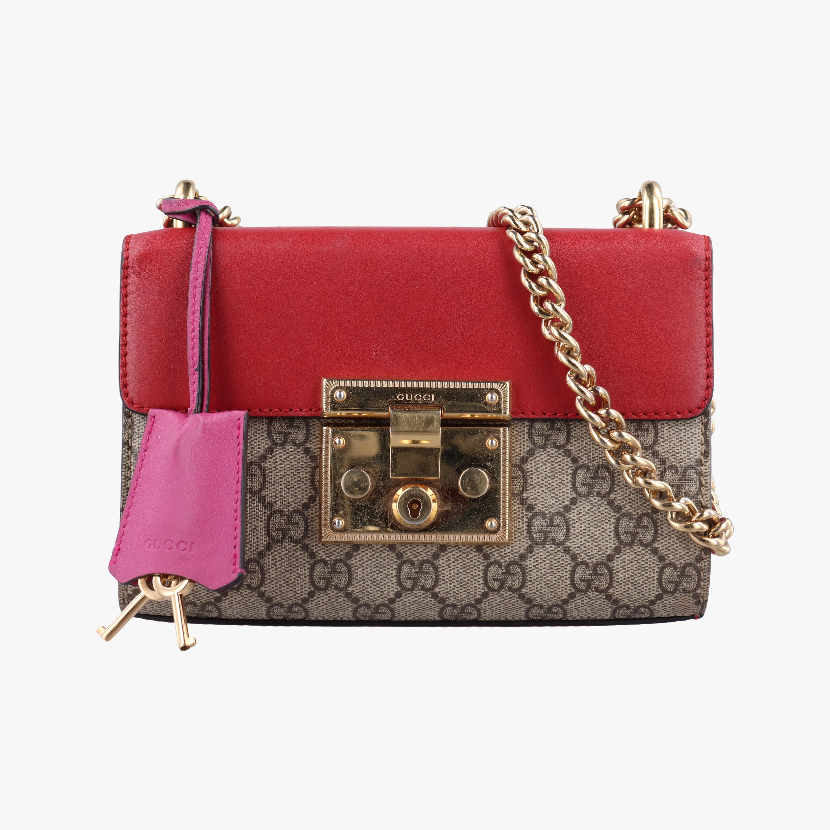 Pre-owned Gucci Padlock beige×red×pink PVC coated canvas×Leather 409487 shoulderbag | stylenewstar