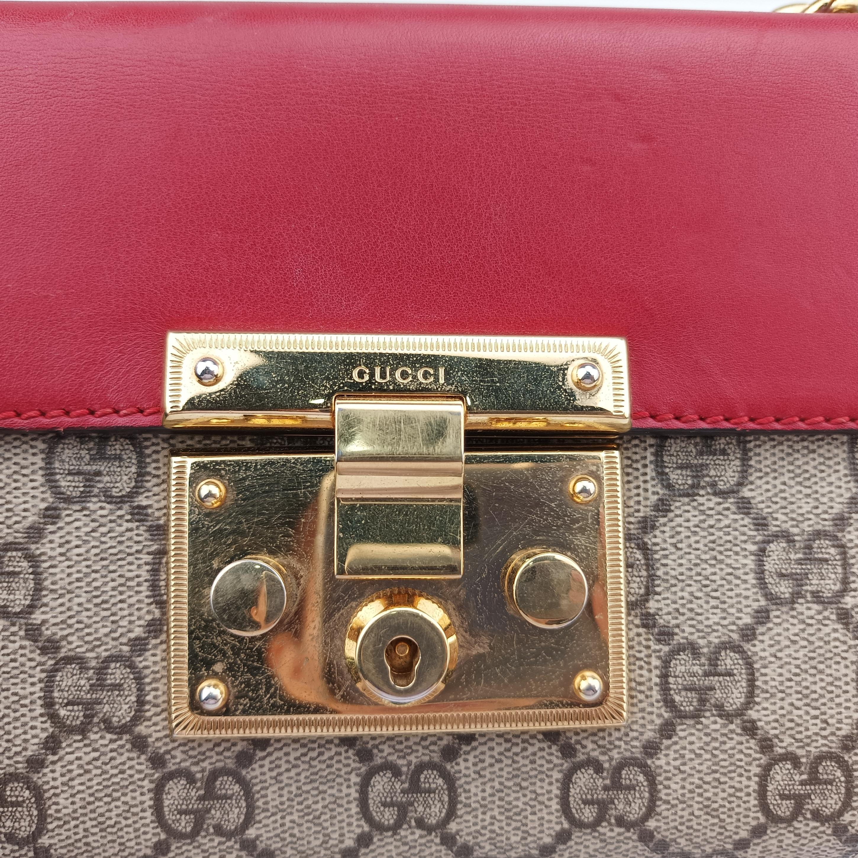 Pre-owned Gucci Padlock beige×red×pink PVC coated canvas×Leather 409487 shoulderbag | stylenewstar