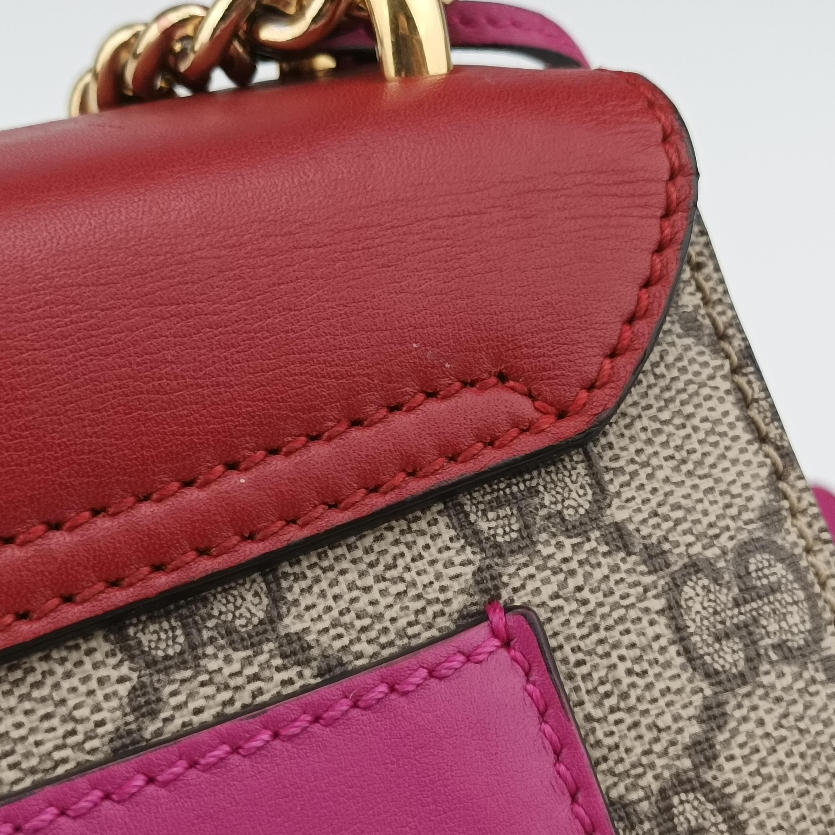 Pre-owned Gucci Padlock beige×red×pink PVC coated canvas×Leather 409487 shoulderbag | stylenewstar