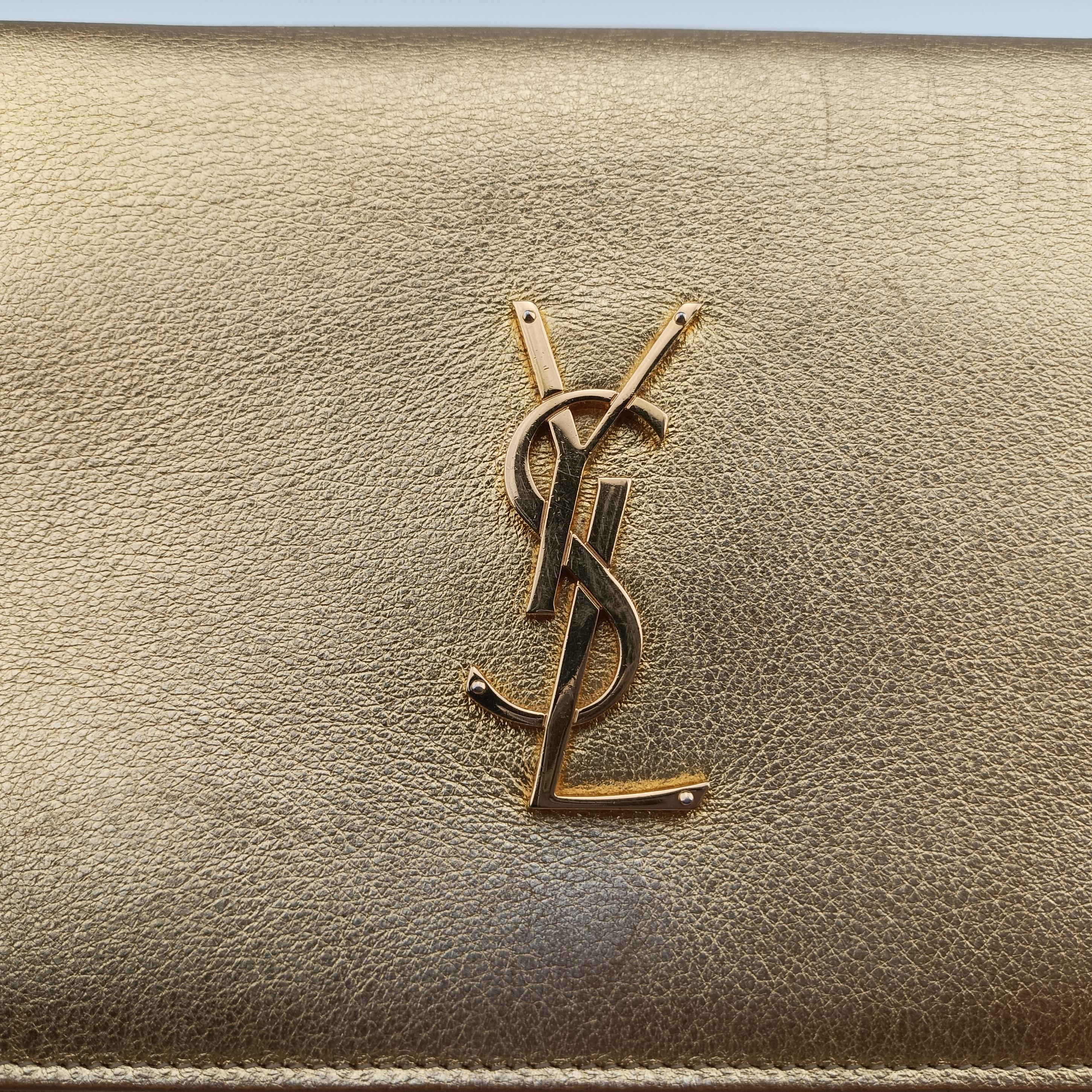 Pre-owned Yves Saint Laurent KATE Golden Leather 377829 shoulderbag | stylenewstar