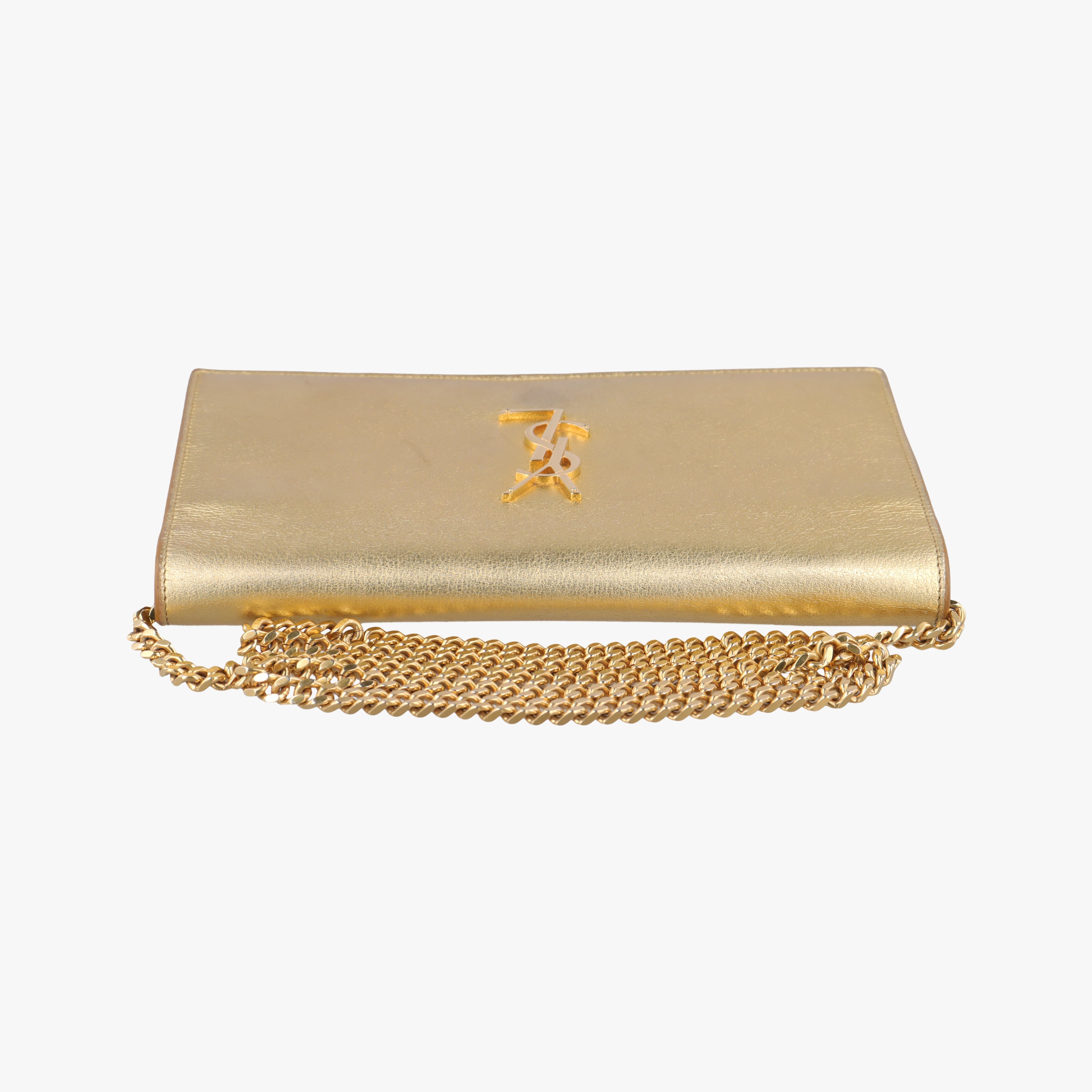 Pre-owned Yves Saint Laurent KATE Golden Leather 377829 shoulderbag | stylenewstar