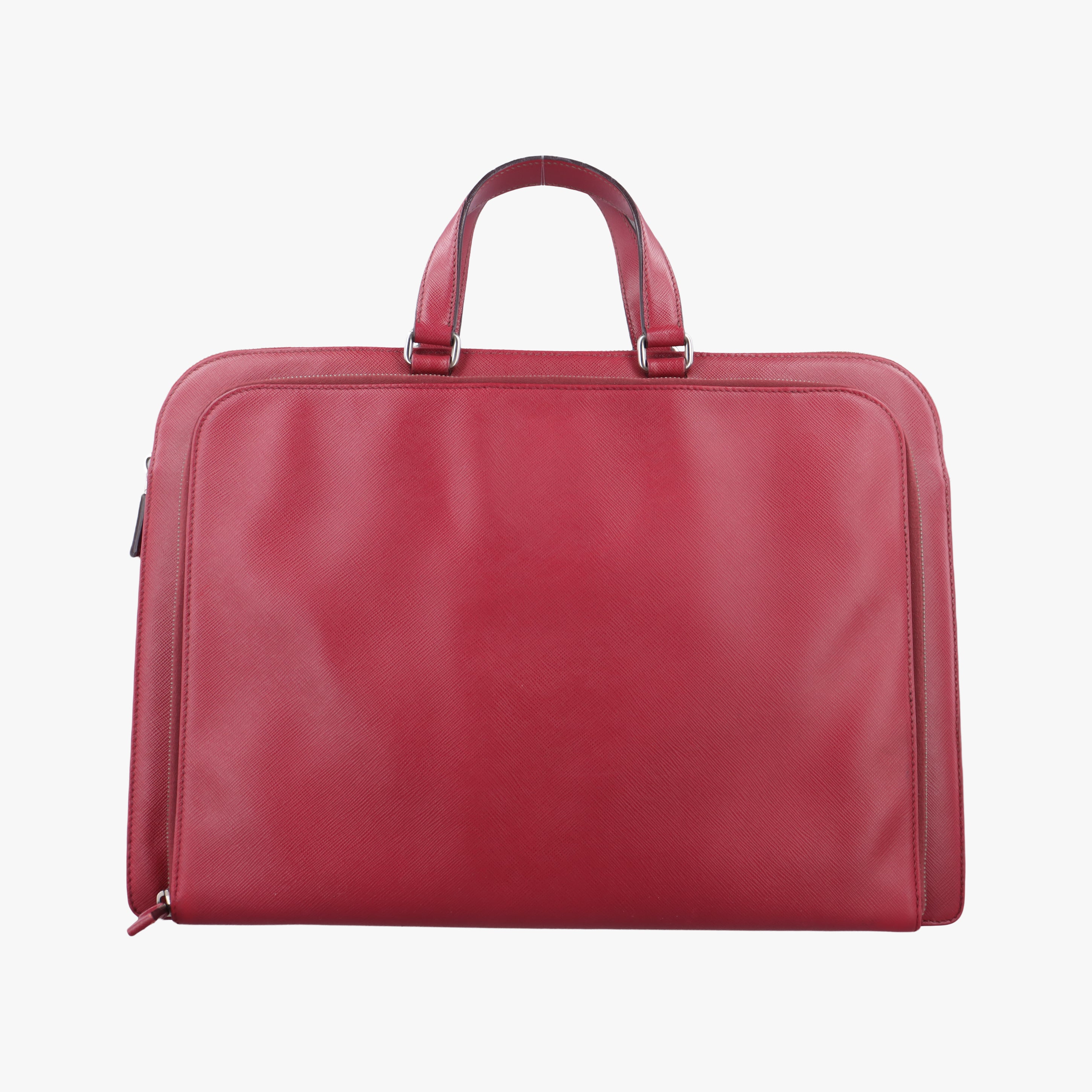 Pre-owned Prada Triangle Logo Plate Red Saffiano Leather  handbag | stylenewstar