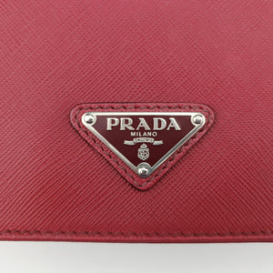 Pre-owned Prada Triangle Logo Plate Red Saffiano Leather  handbag | stylenewstar