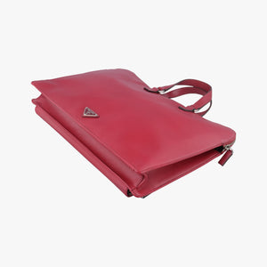 Pre-owned Prada Triangle Logo Plate Red Saffiano Leather  handbag | stylenewstar