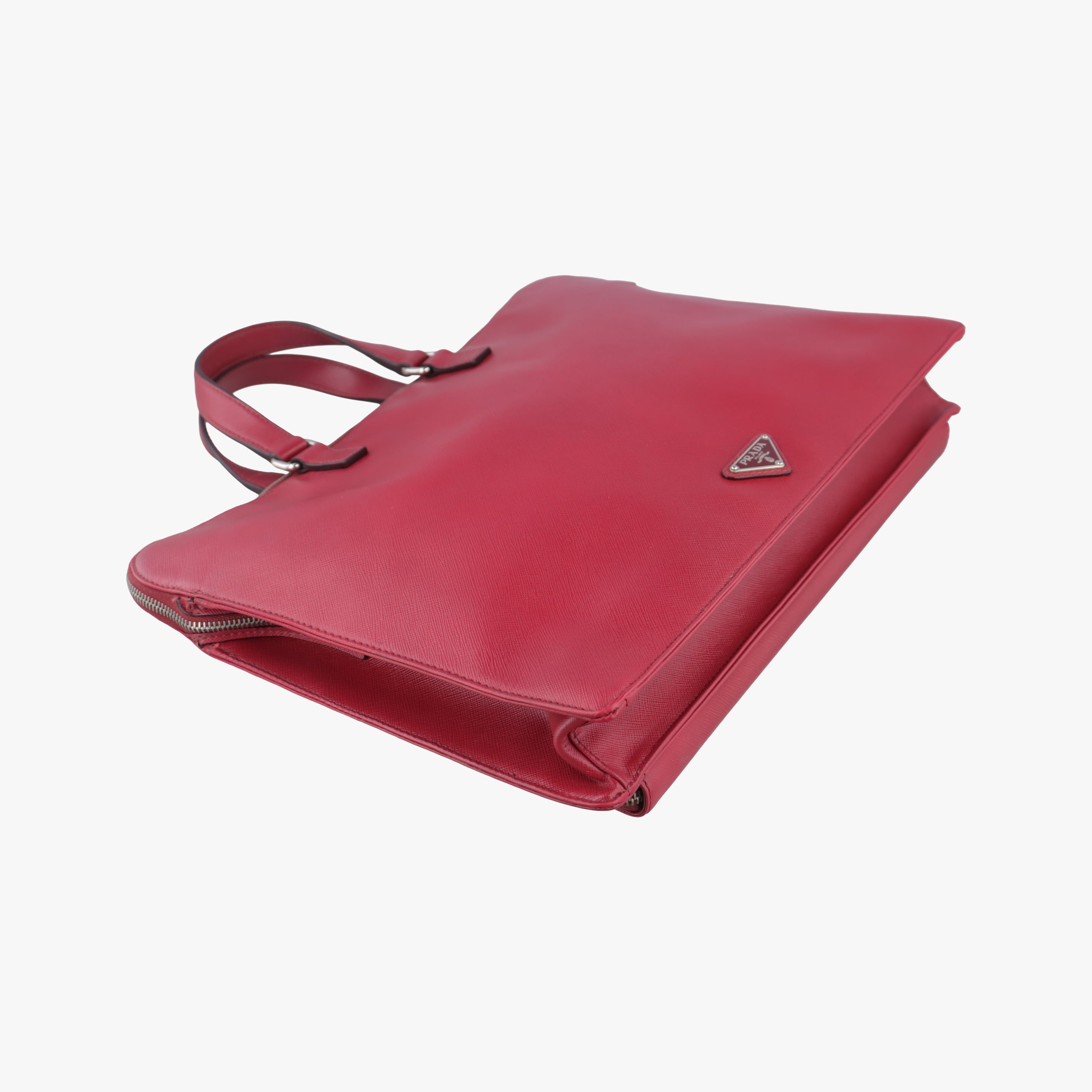 Pre-owned Prada Triangle Logo Plate Red Saffiano Leather  handbag | stylenewstar