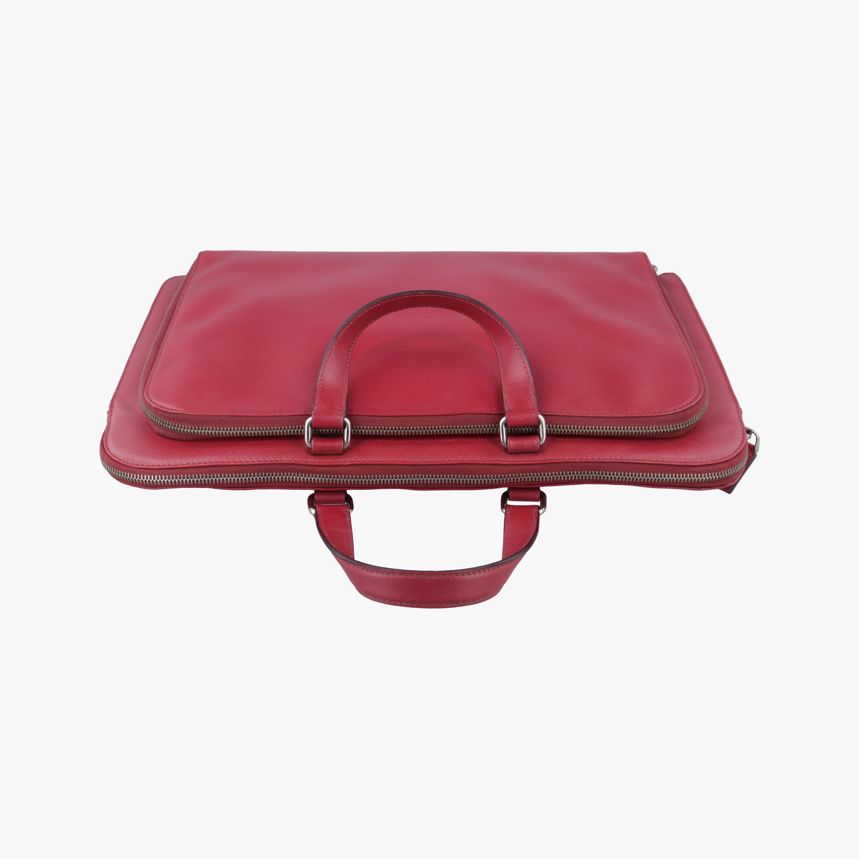 Pre-owned Prada Triangle Logo Plate Red Saffiano Leather  handbag | stylenewstar