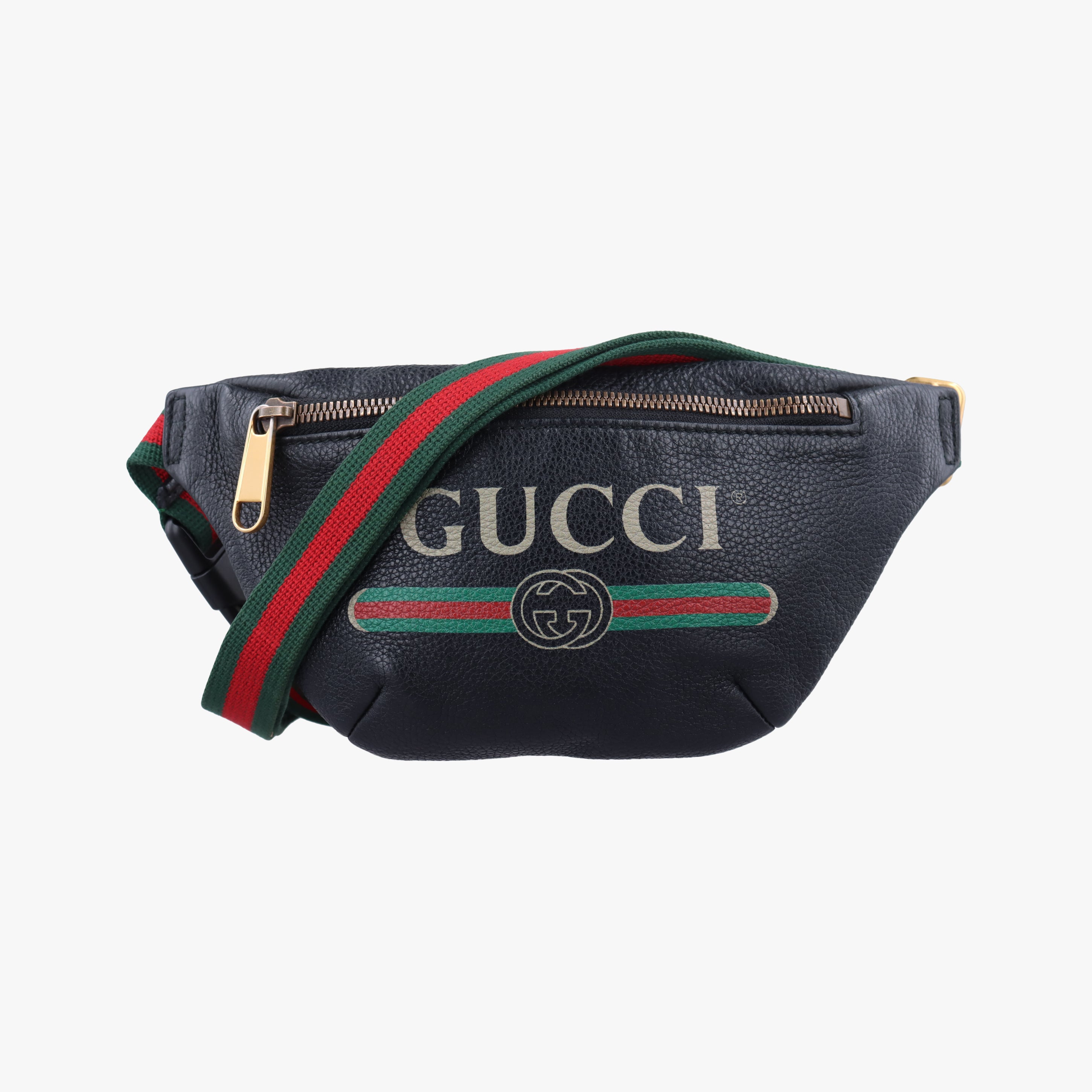 Pre-owned Gucci Gucci Print Black Leather 527792 bum bag/waist bag | stylenewstar