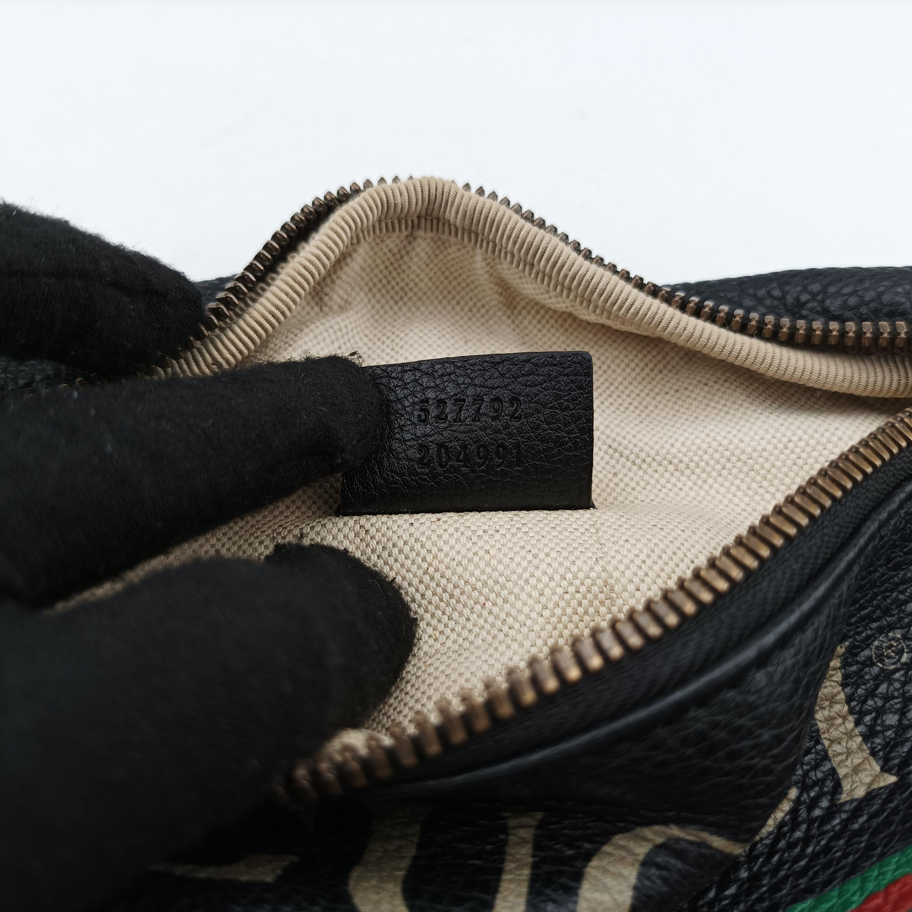 Pre-owned Gucci Gucci Print Black Leather 527792 bum bag/waist bag | stylenewstar