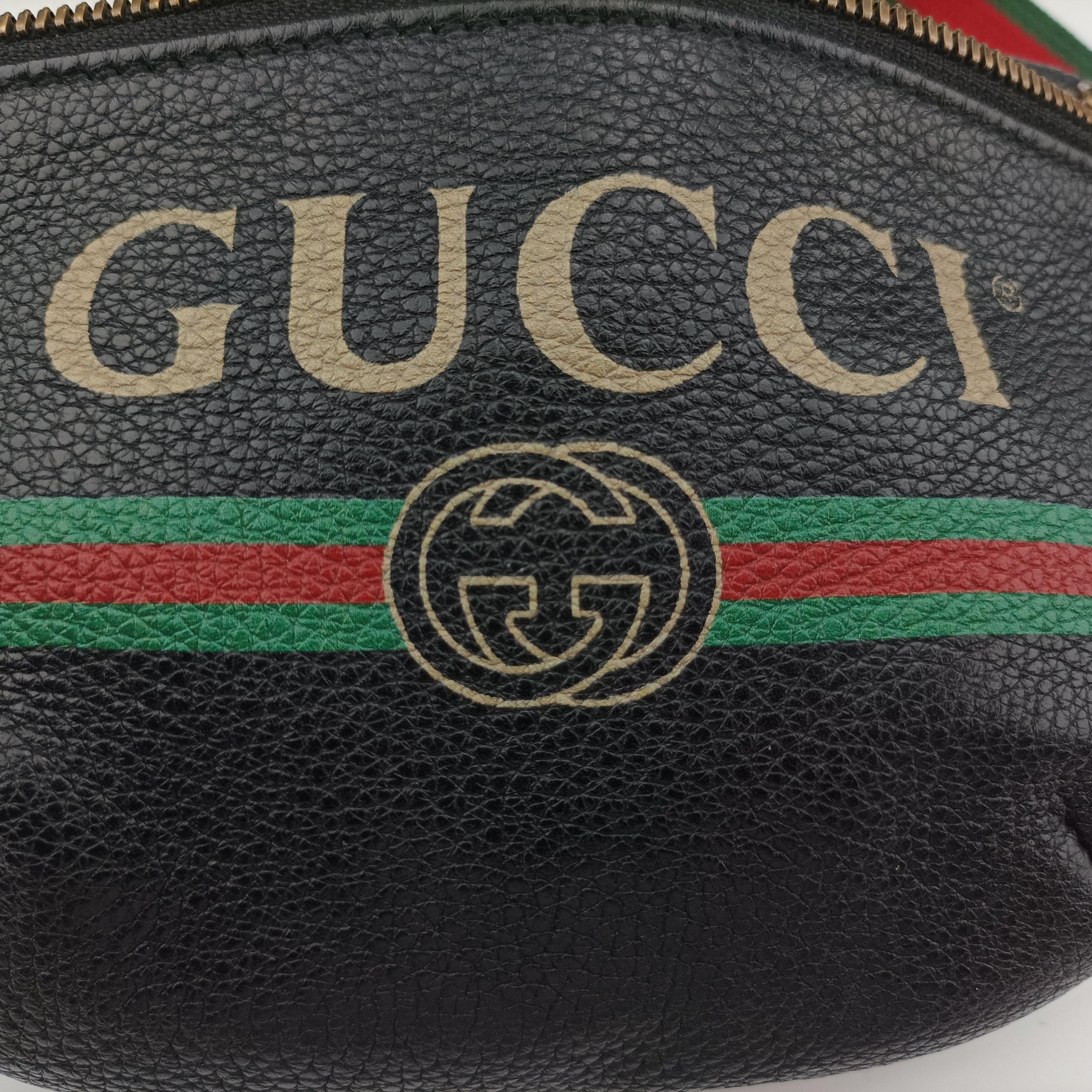 Pre-owned Gucci Gucci Print Black Leather 527792 bum bag/waist bag | stylenewstar