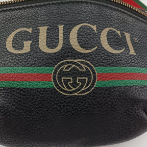 Pre-owned Gucci Gucci Print Black Leather 527792 bum bag/waist bag | stylenewstar