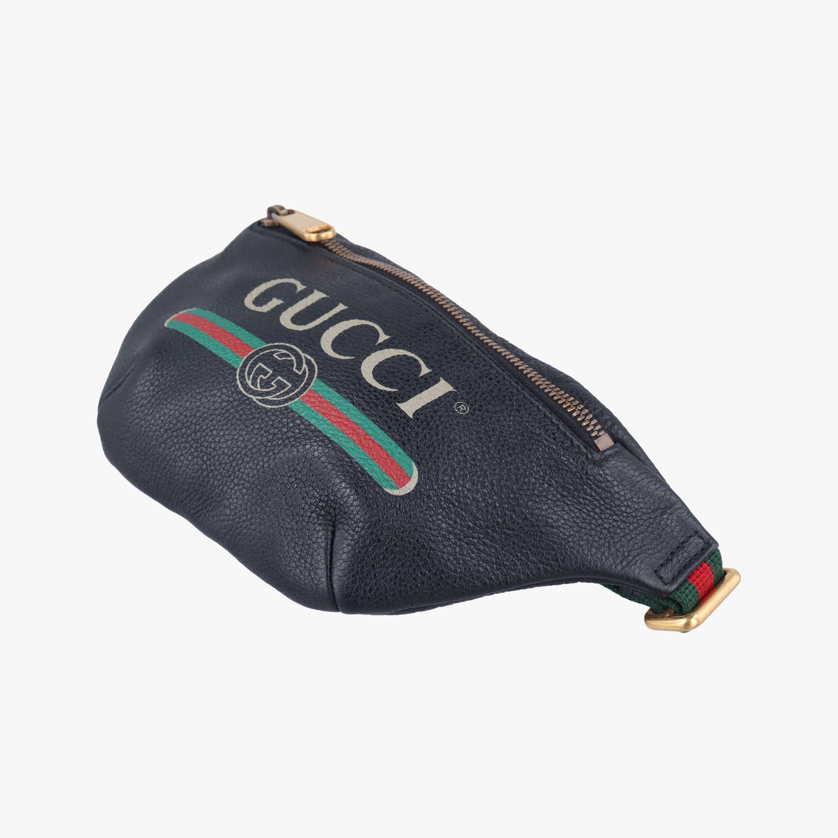 Pre-owned Gucci Gucci Print Black Leather 527792 bum bag/waist bag | stylenewstar