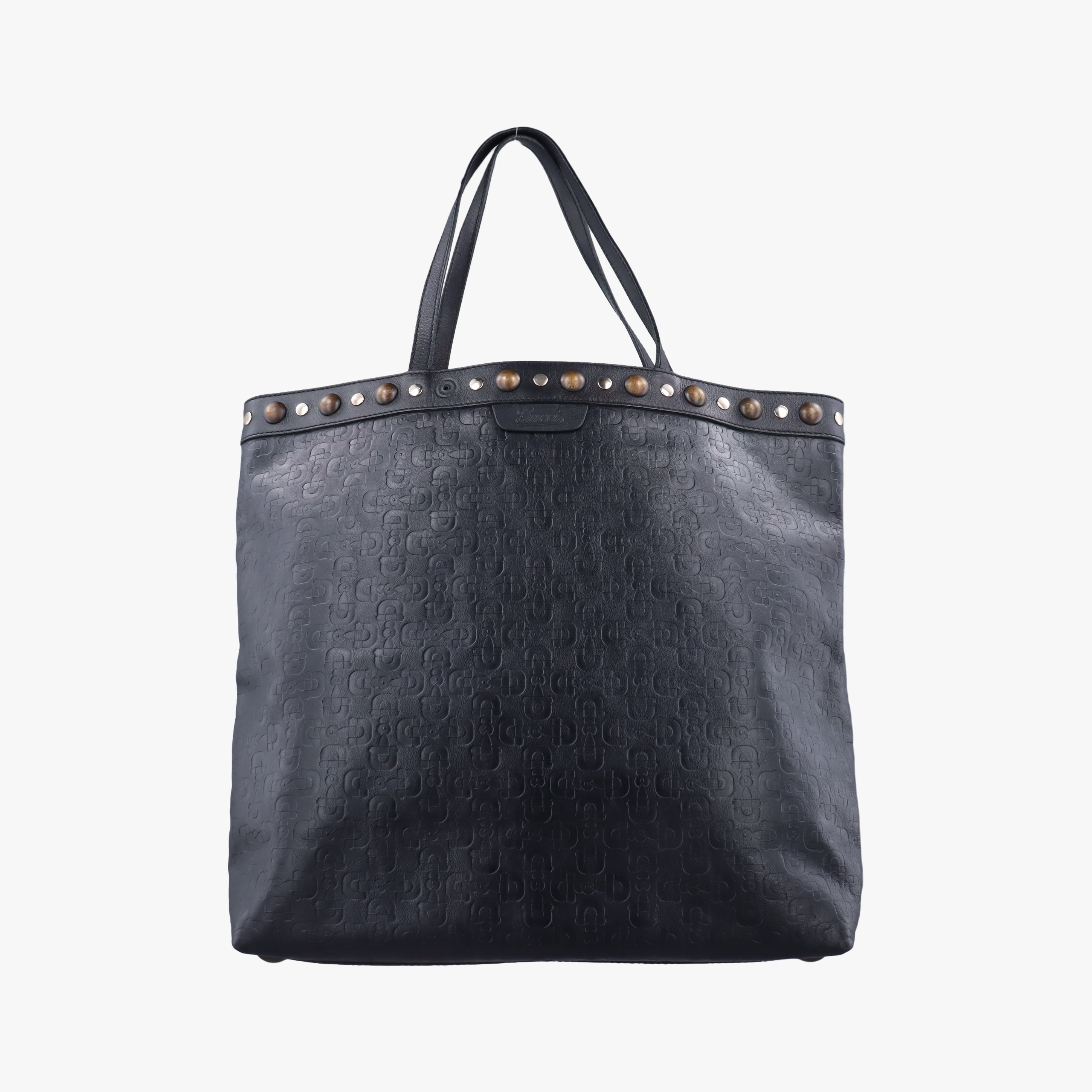 Pre-owned Gucci Horsebit pattern studs Black Leather 286304 handbag | stylenewstar