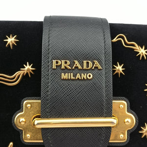 Pre-owned Prada Cahier Astrology Black Velour  shoulderbag | stylenewstar