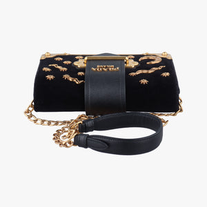 Pre-owned Prada Cahier Astrology Black Velour  shoulderbag | stylenewstar