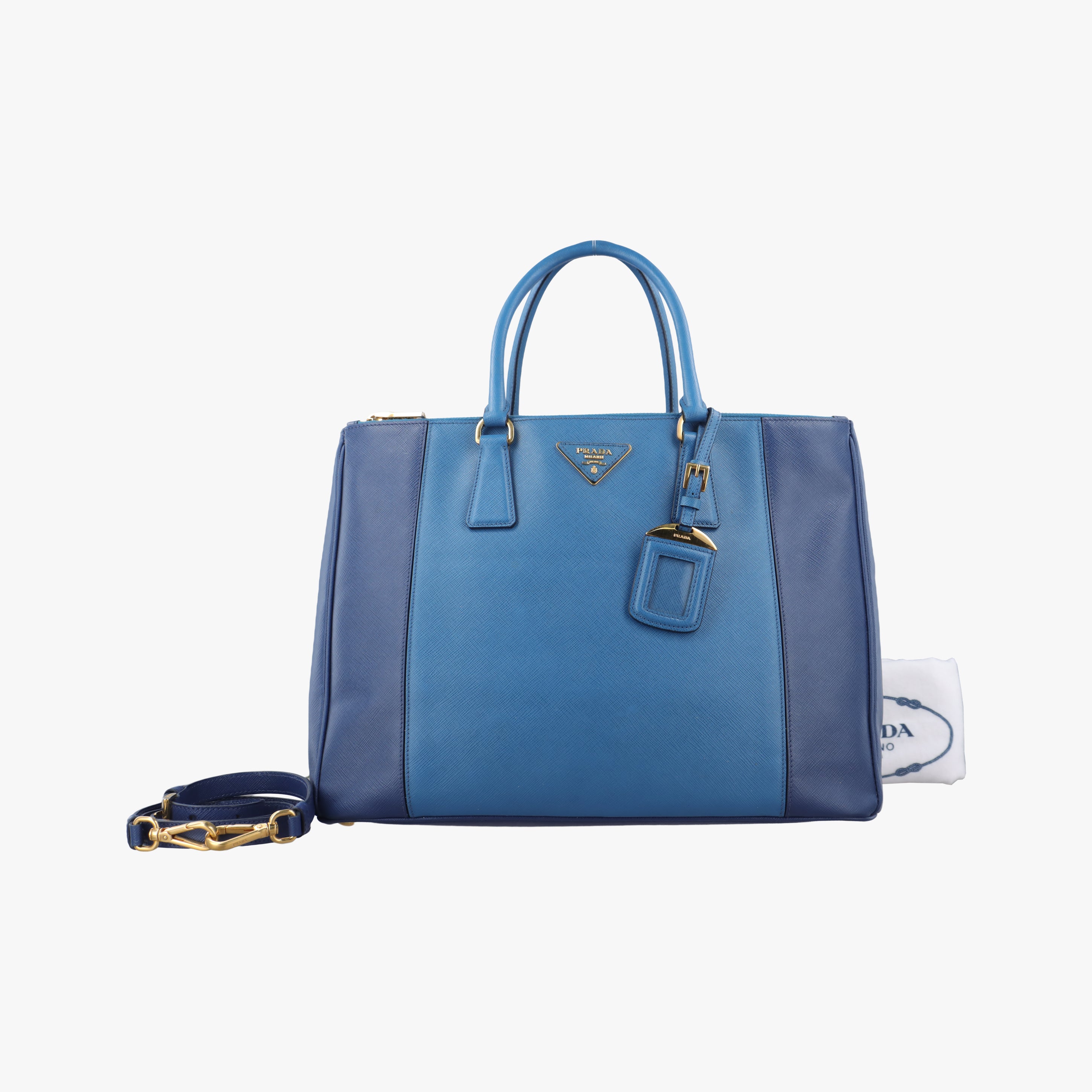 Pre-owned Prada Galleria Blue×Navy SAFFIANO Leather B2274C shoulderbag | stylenewstar