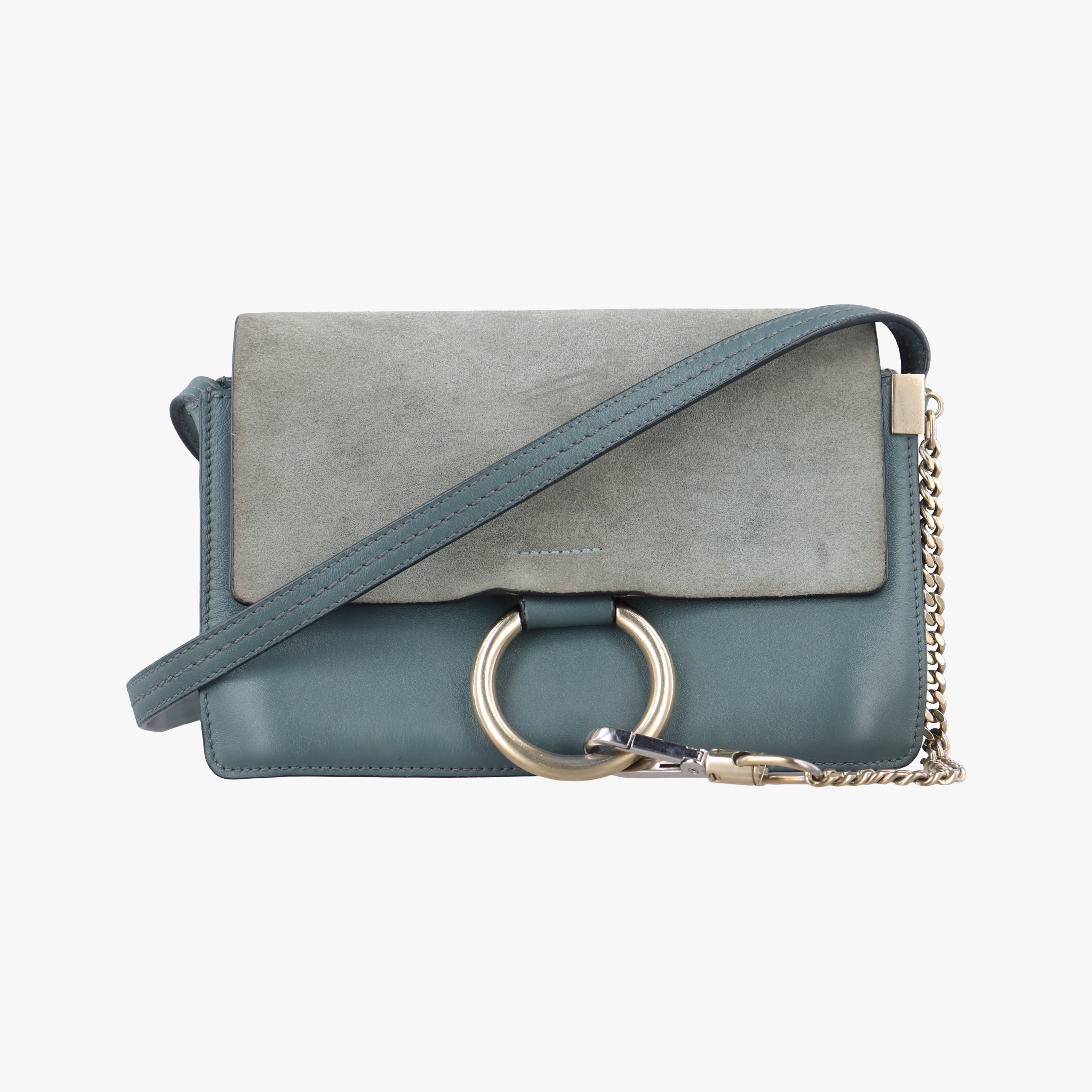 Pre-owned Chloe FAYE Blue × gray Suede × leather  shoulderbag | stylenewstar