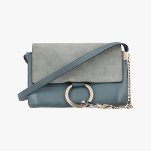 Pre-owned Chloe FAYE Blue × gray Suede × leather  shoulderbag | stylenewstar