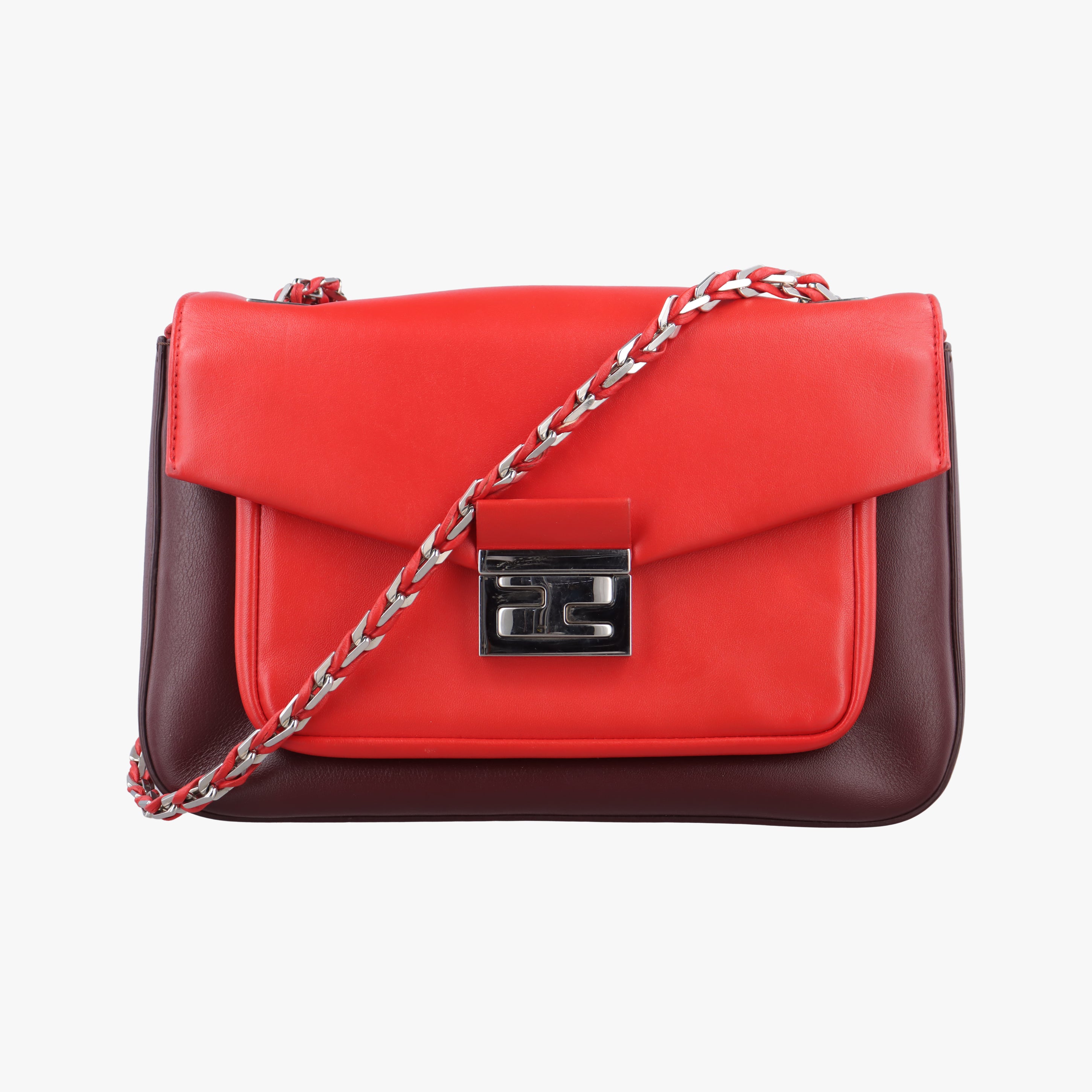Pre-owned Fendi Be Baguette Red x burgundy Leather 8BR677 shoulderbag | stylenewstar