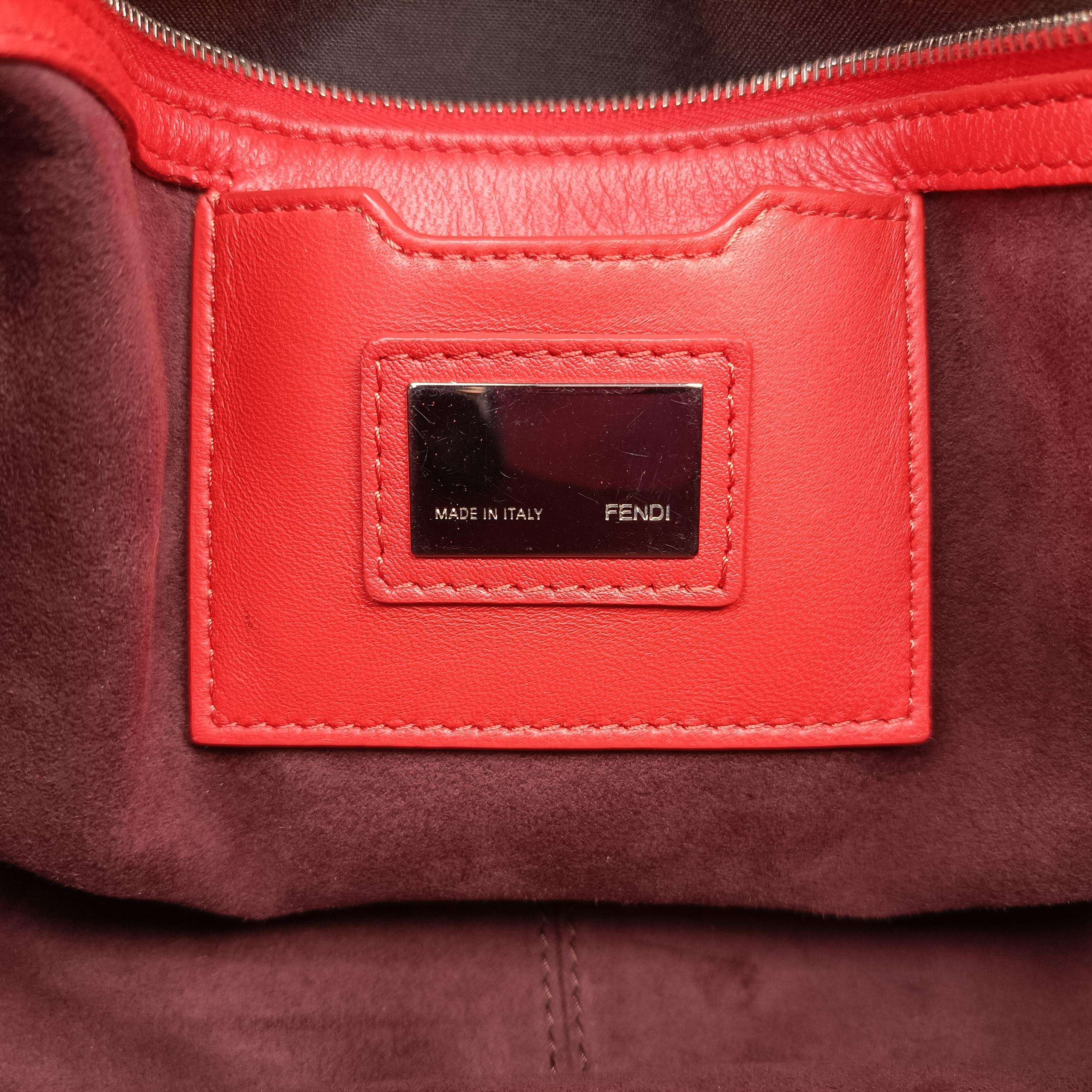 Pre-owned Fendi Be Baguette Red x burgundy Leather 8BR677 shoulderbag | stylenewstar