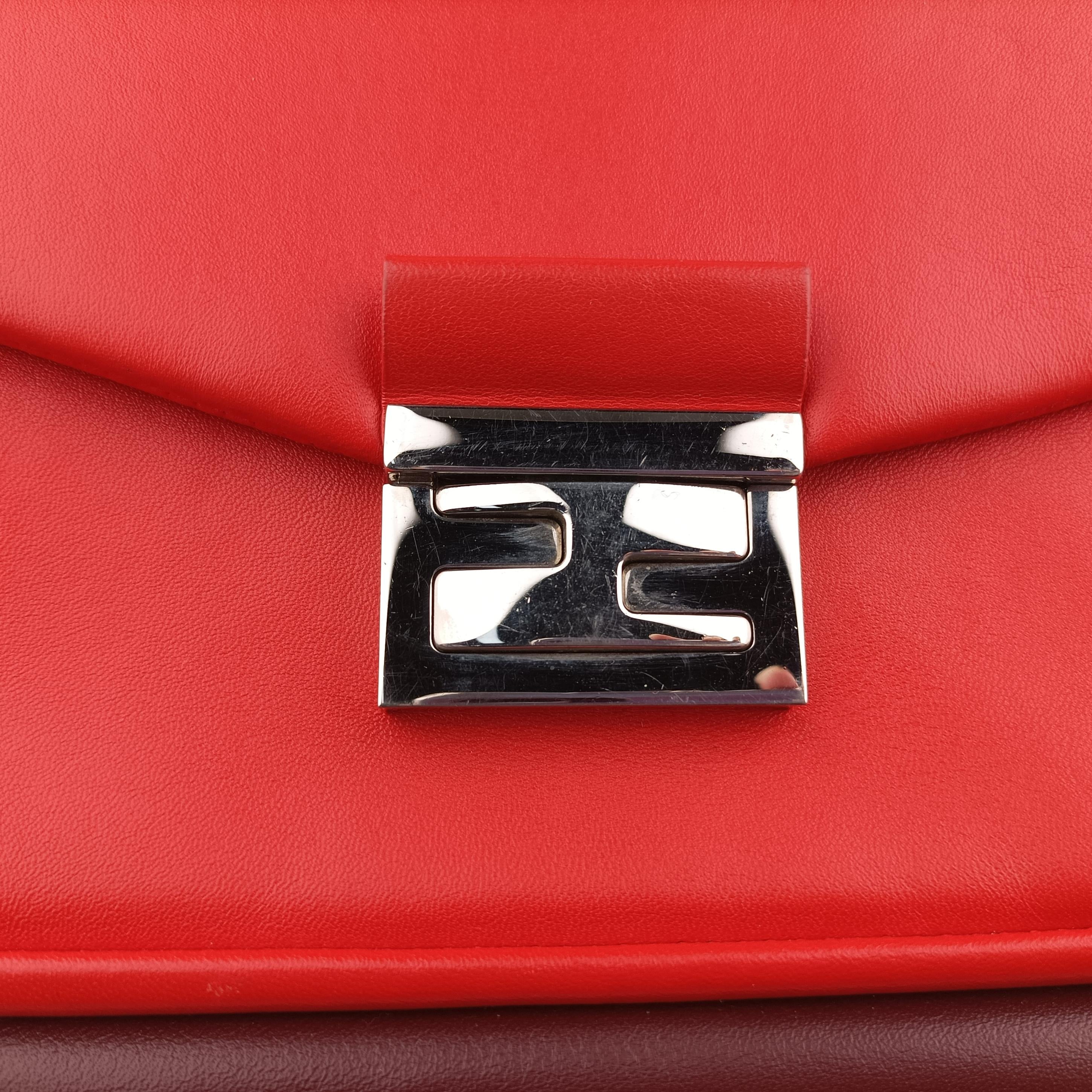 Pre-owned Fendi Be Baguette Red x burgundy Leather 8BR677 shoulderbag | stylenewstar