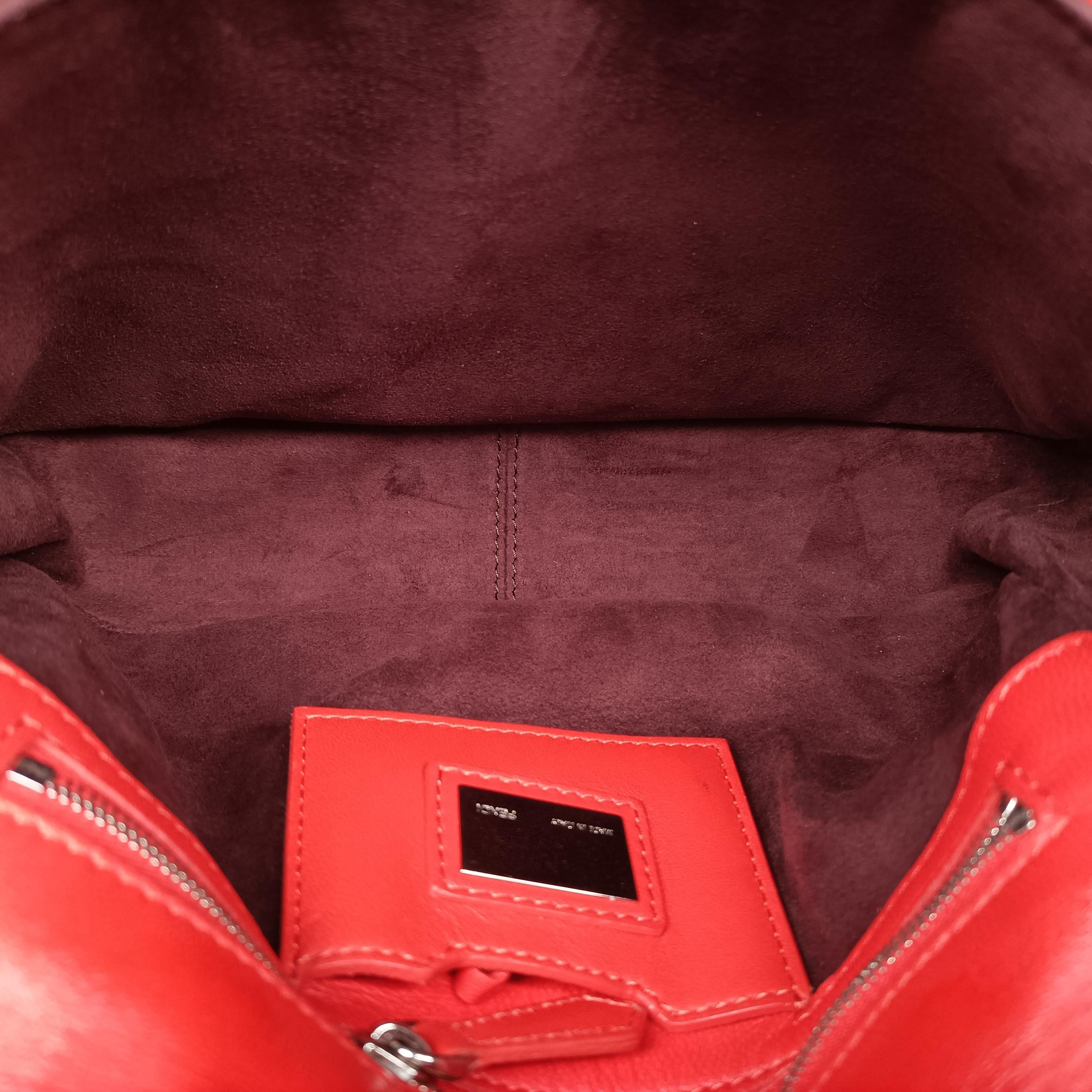 Pre-owned Fendi Be Baguette Red x burgundy Leather 8BR677 shoulderbag | stylenewstar