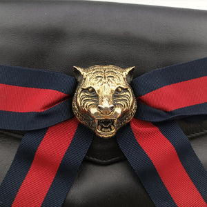 Pre-owned Gucci Broadway Tiger Head Black Leather 453777 shoulderbag | stylenewstar