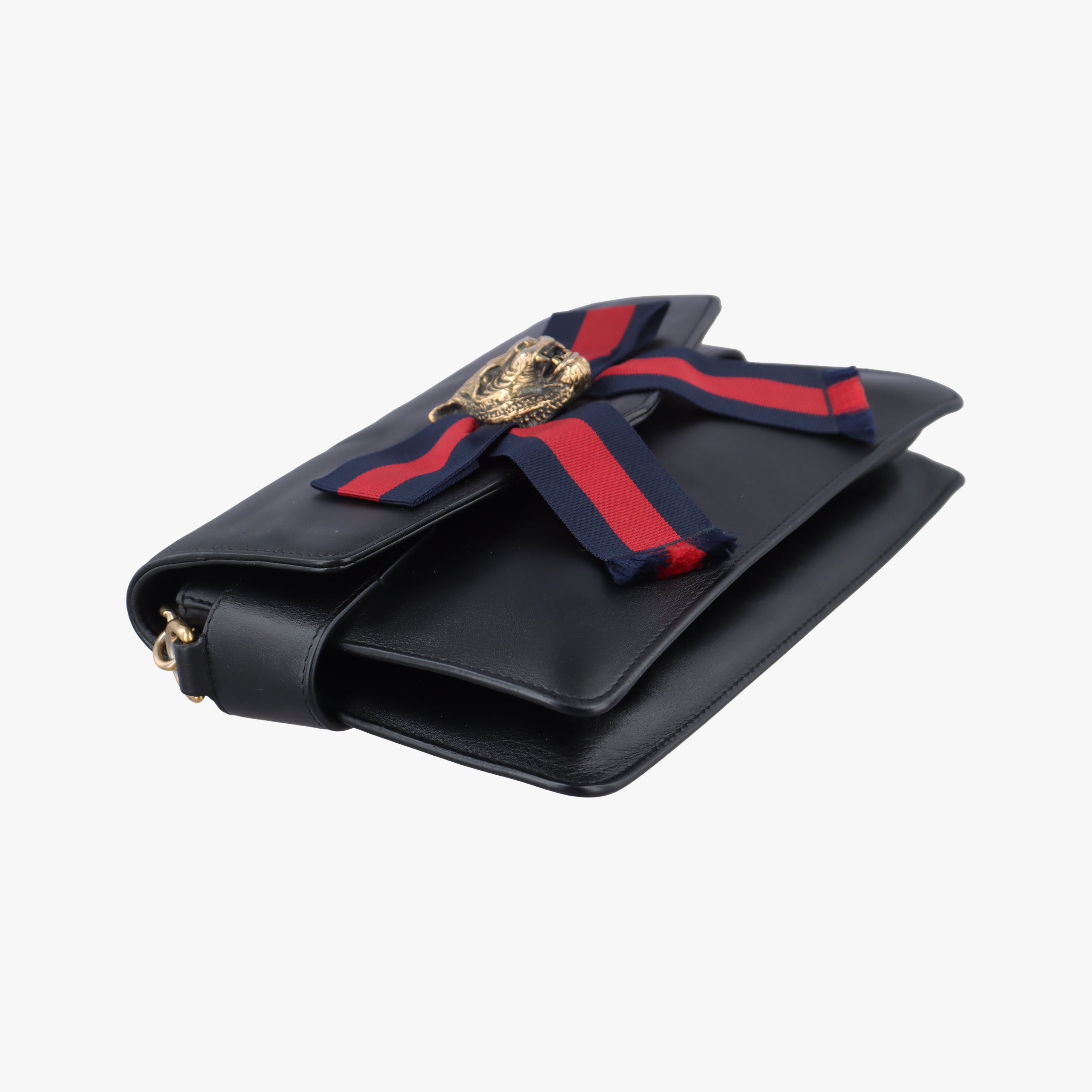 Pre-owned Gucci Broadway Tiger Head Black Leather 453777 shoulderbag | stylenewstar