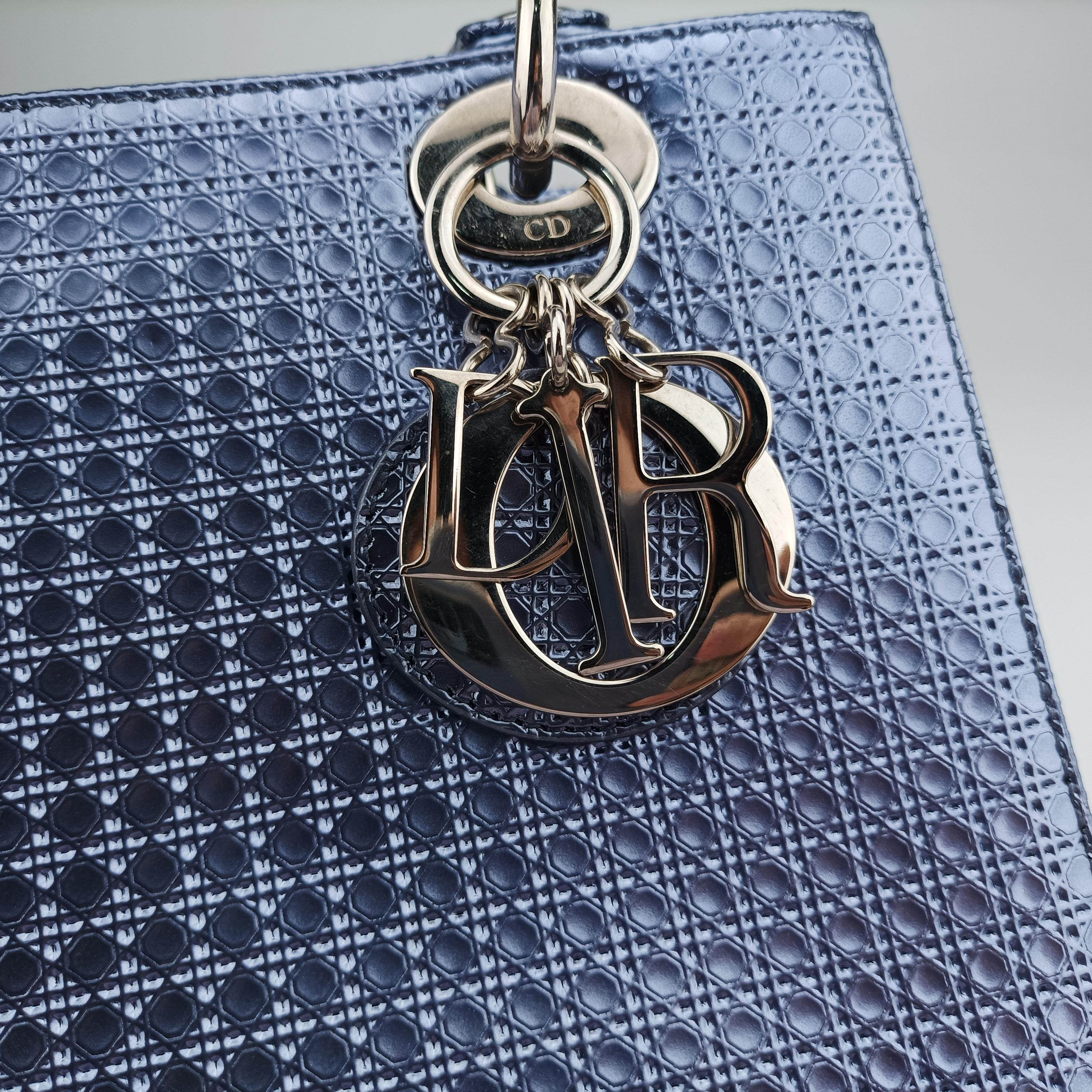 Pre-owned Christian Dior Lady Dior blue leather  shoulderbag | stylenewstar