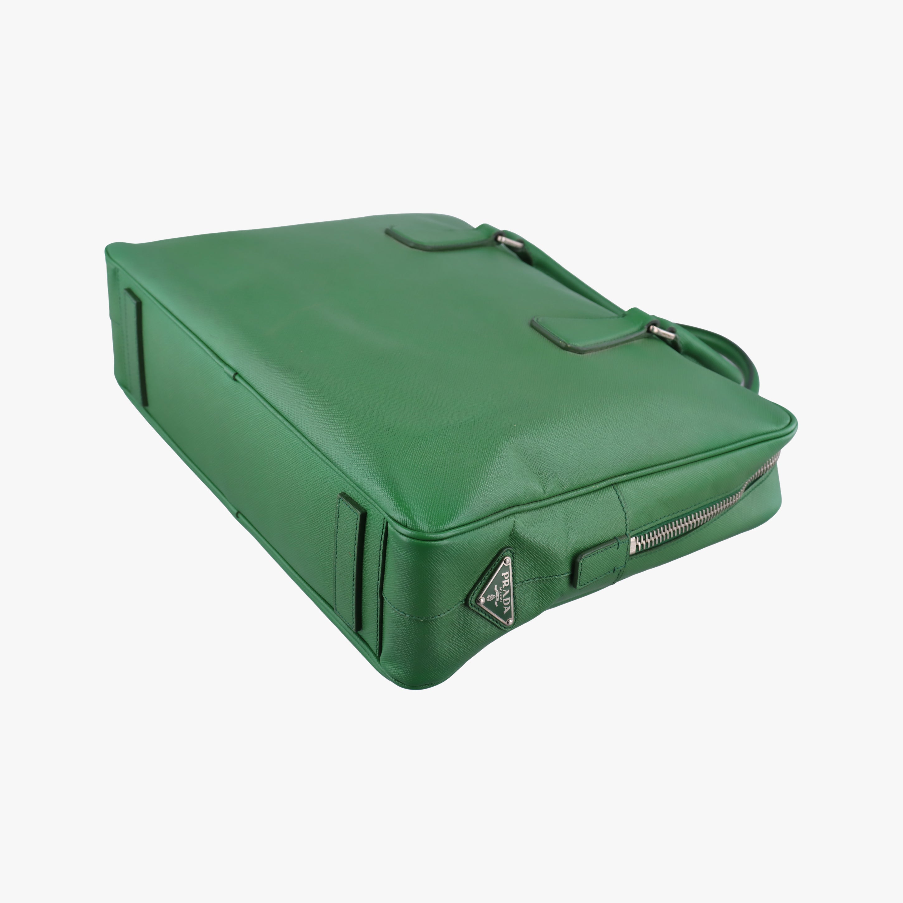 Pre-owned Prada Classic Laptop briefcase Green SAFFIANO Leather VS0305 shoulderbag | stylenewstar