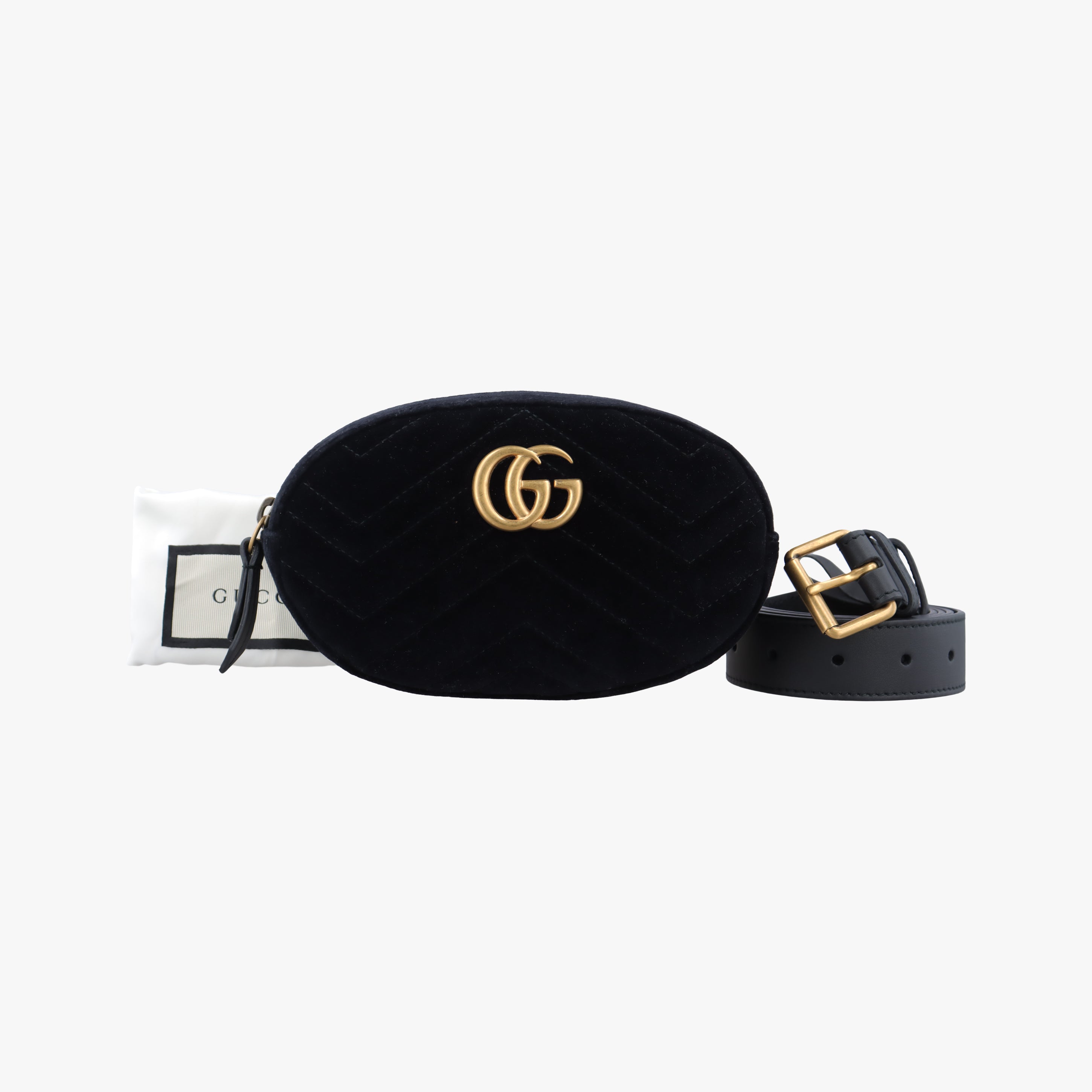 Pre-owned Gucci GG Marmont Black velour 476434 bum bag/waist bag | stylenewstar